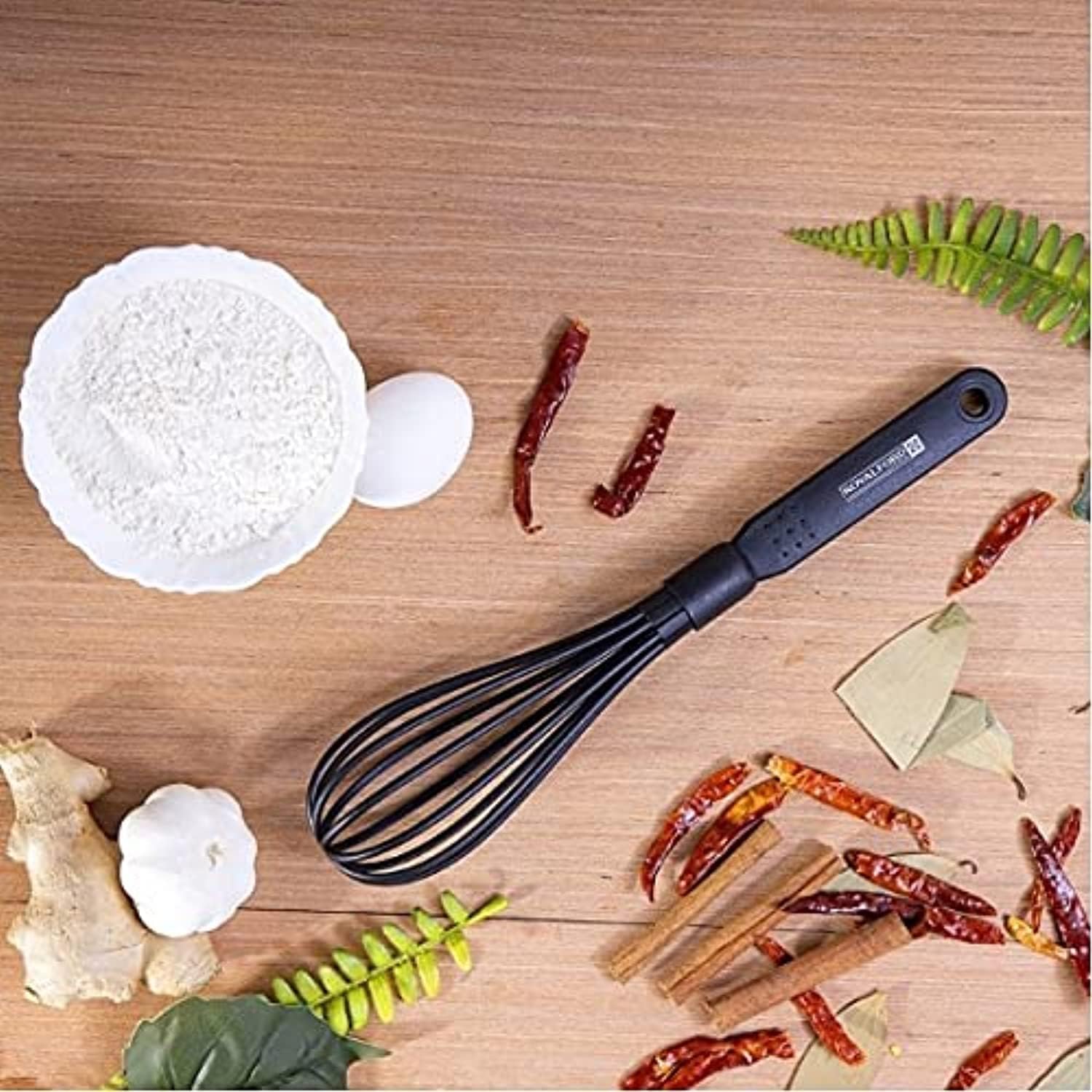 royalford nylon balloon whisk with handle egg frother, milk beater, kitchen utensil for blending whisking beating mixing whipping & stirring | portable with hanging loop