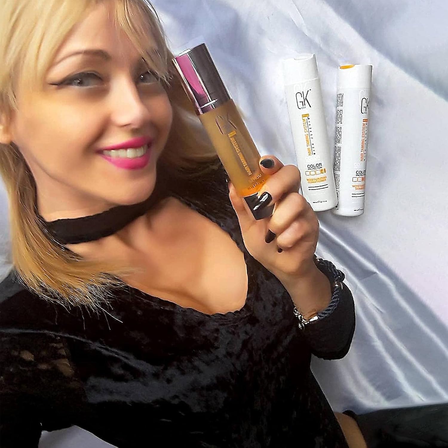 gk hair global keratin moisturizing shampoo and conditioner sets color protection 300ml with anti frizz hair serum 50ml intense moisture pack trio for dry damaged and color treated hair