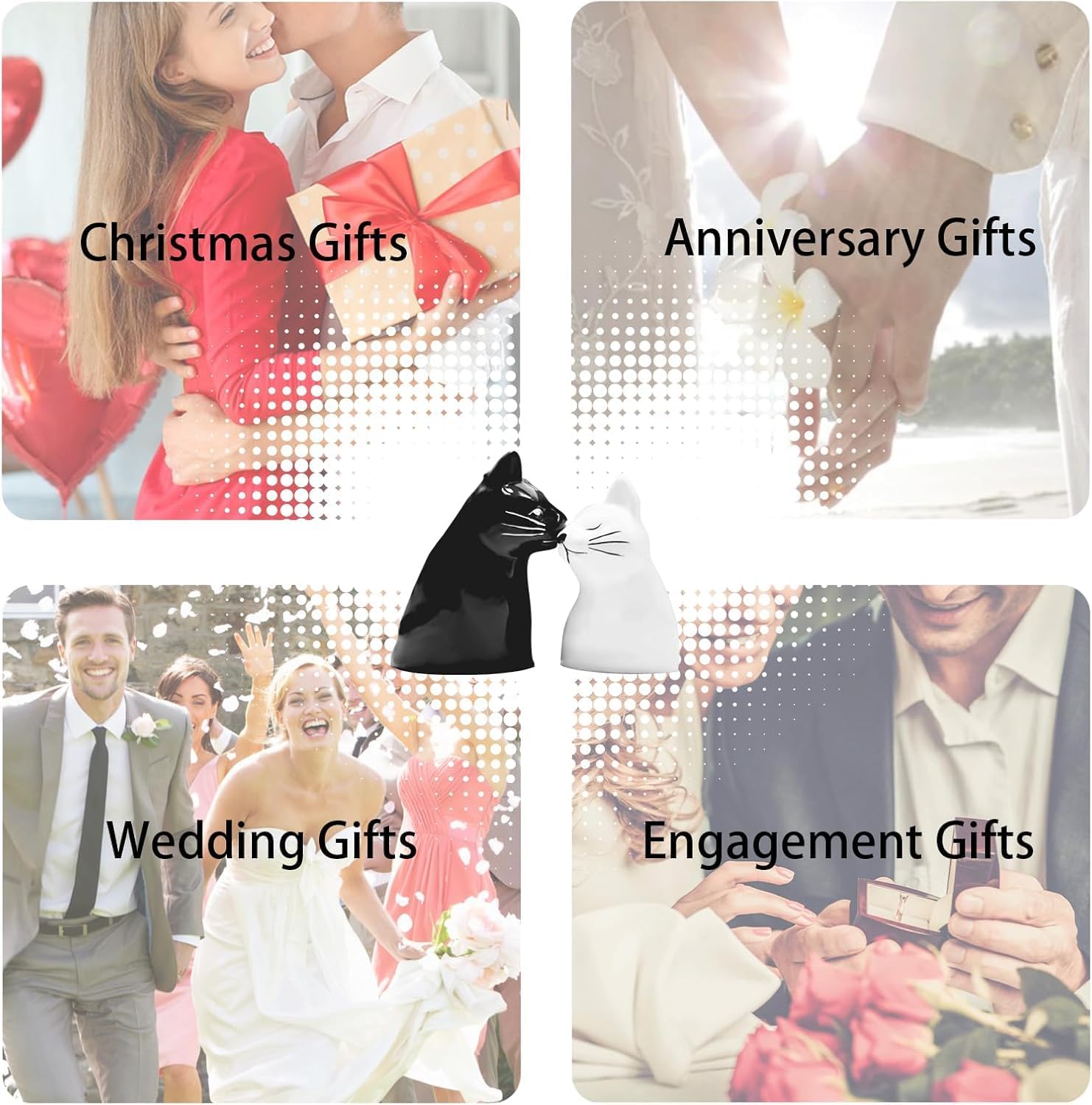 bignosedeer kiss cat coffee couple mug set, unique funny tea ceramic cup set for bride and groom, matching gift for birthday, anniversary, wedding, engagement valentines day girlfriend wife (cat mug)