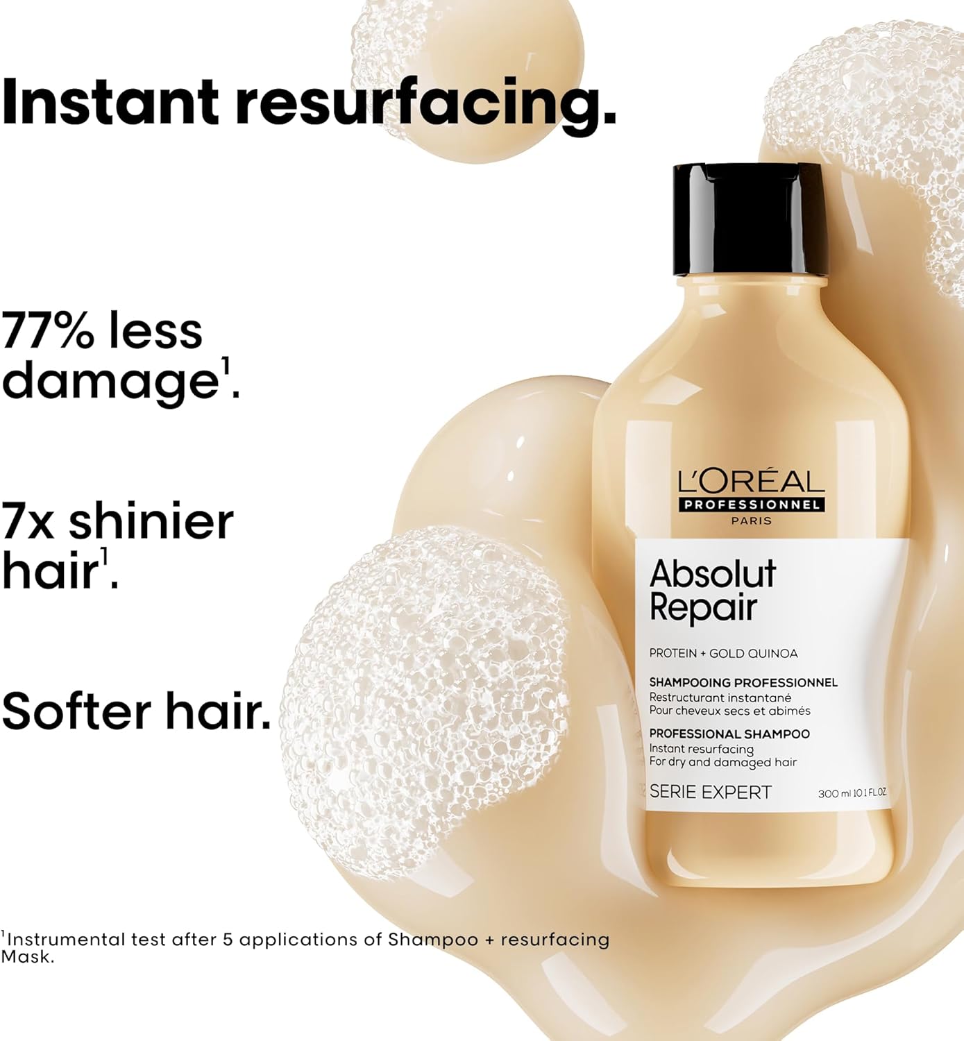 l’oréal professionnel | absolut repair shampoo | for dry & damaged hair | repairs & hydrates dry, damaged hair |with gold quinoa & protein | serie expert | 300 ml