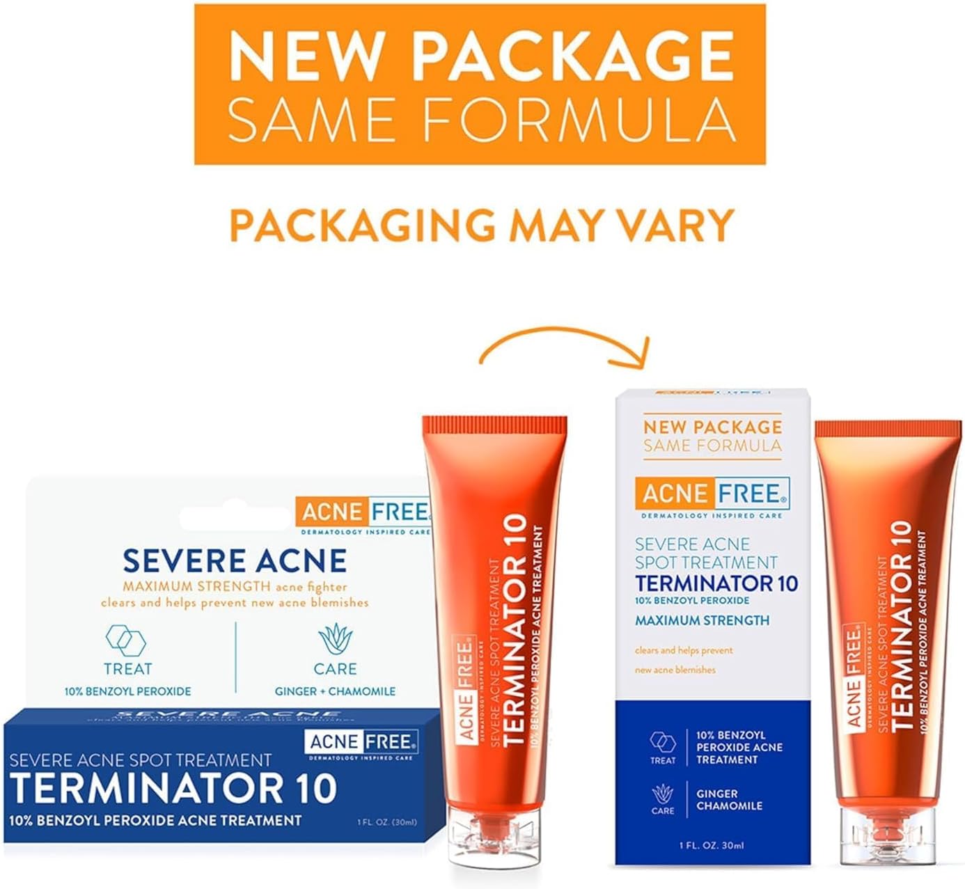 acnefree terminator 10 acne spot treatment with benzoyl peroxide 10% maximum strength acne cream treatment, 1 ounce pack of 1