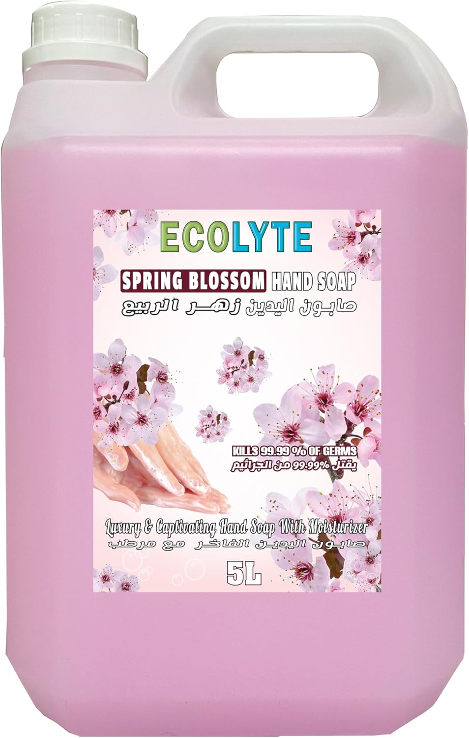 ecolyte+ skincare handwash liquid soap infused with moisturizer + vitamin e + perfume, family & personal hygiene, powerful protection against diseases, kills 99.9% of germs (spring blossom 5 liters)