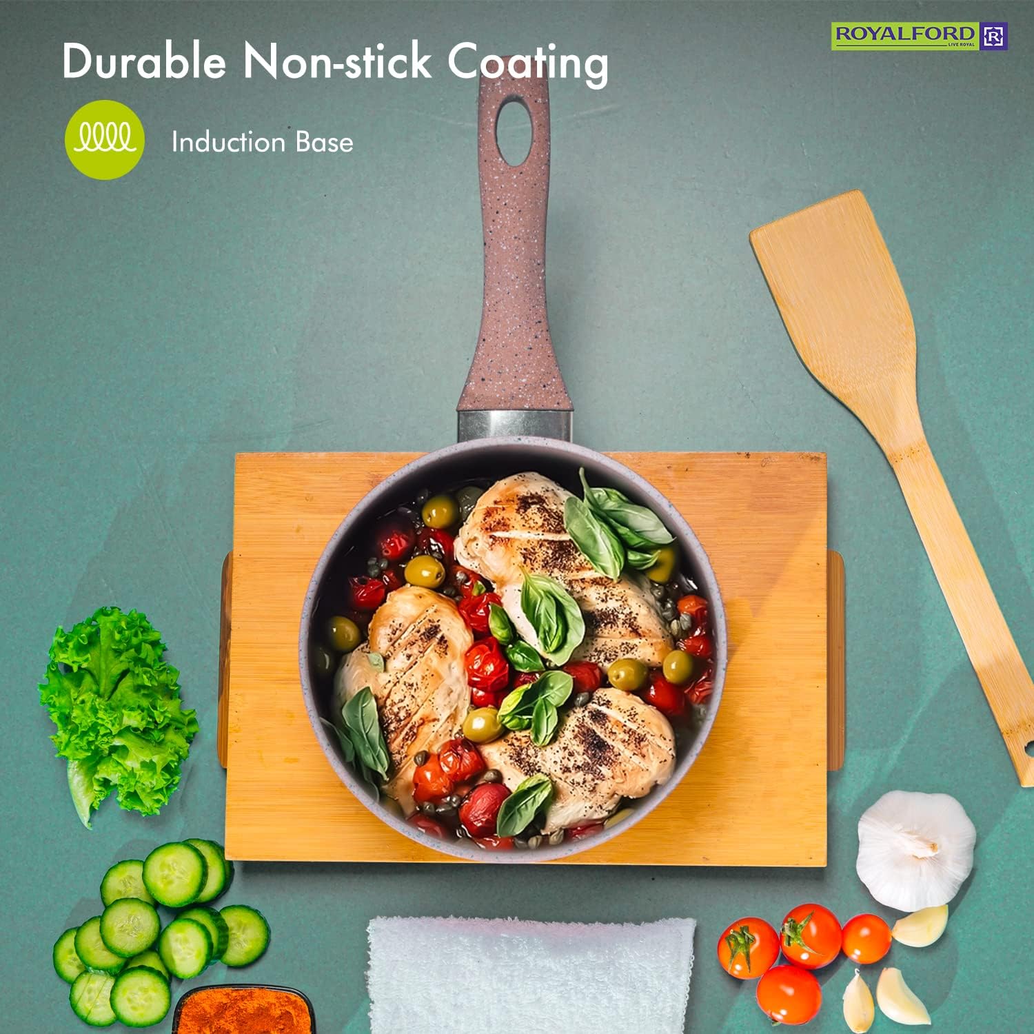 royalford 16cm granite coated smart saucepan/beige, multi