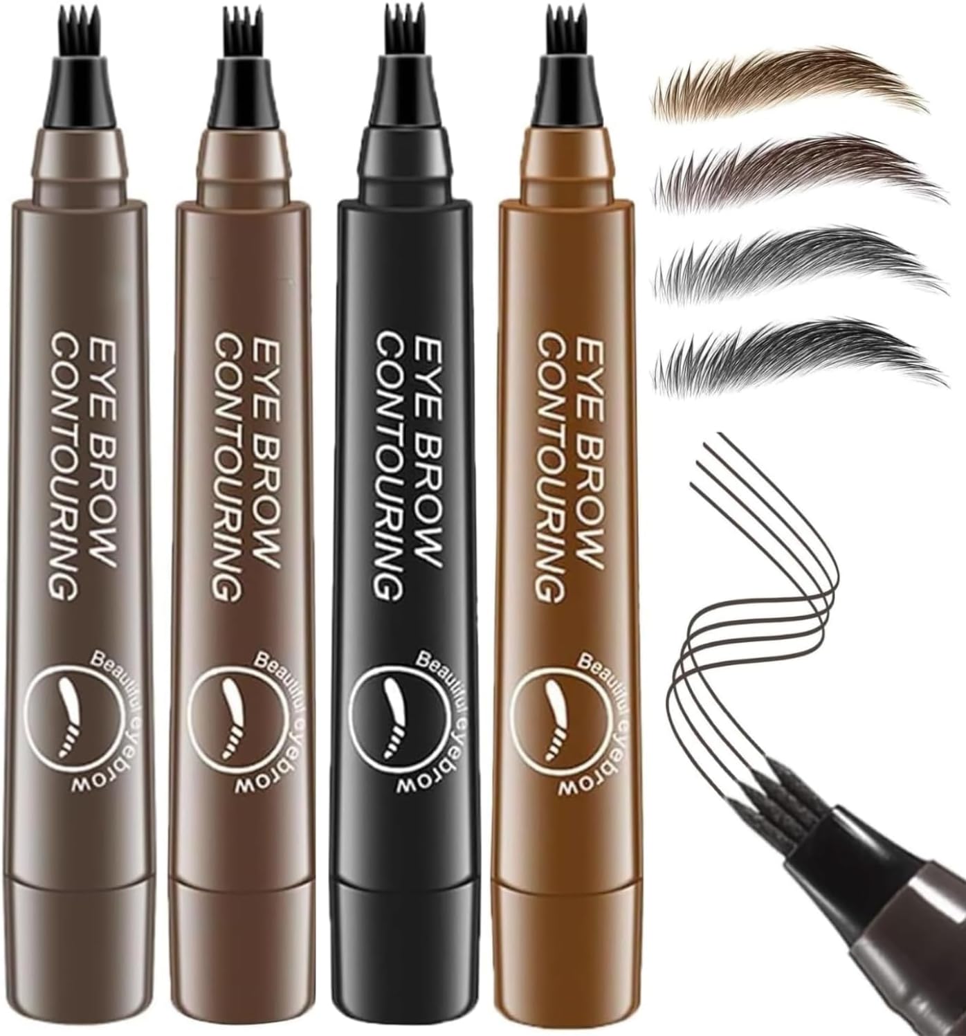 waterproof eyebrow pen dark brown brow pen, long lasting 4 tip eyebrow pencil for women brow shaping & filling, eyebrow contouring pencil tattoo pen, microblading eye brow pen 24h smudge proof