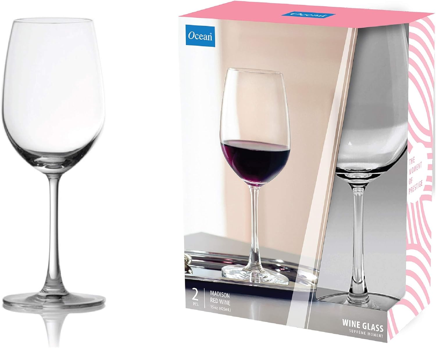 ocean madison red wine glasses set of 2, clear, 425 ml, 015r1502, martini glass, coupe glass, margarita glass, v shaped glass, conical glass