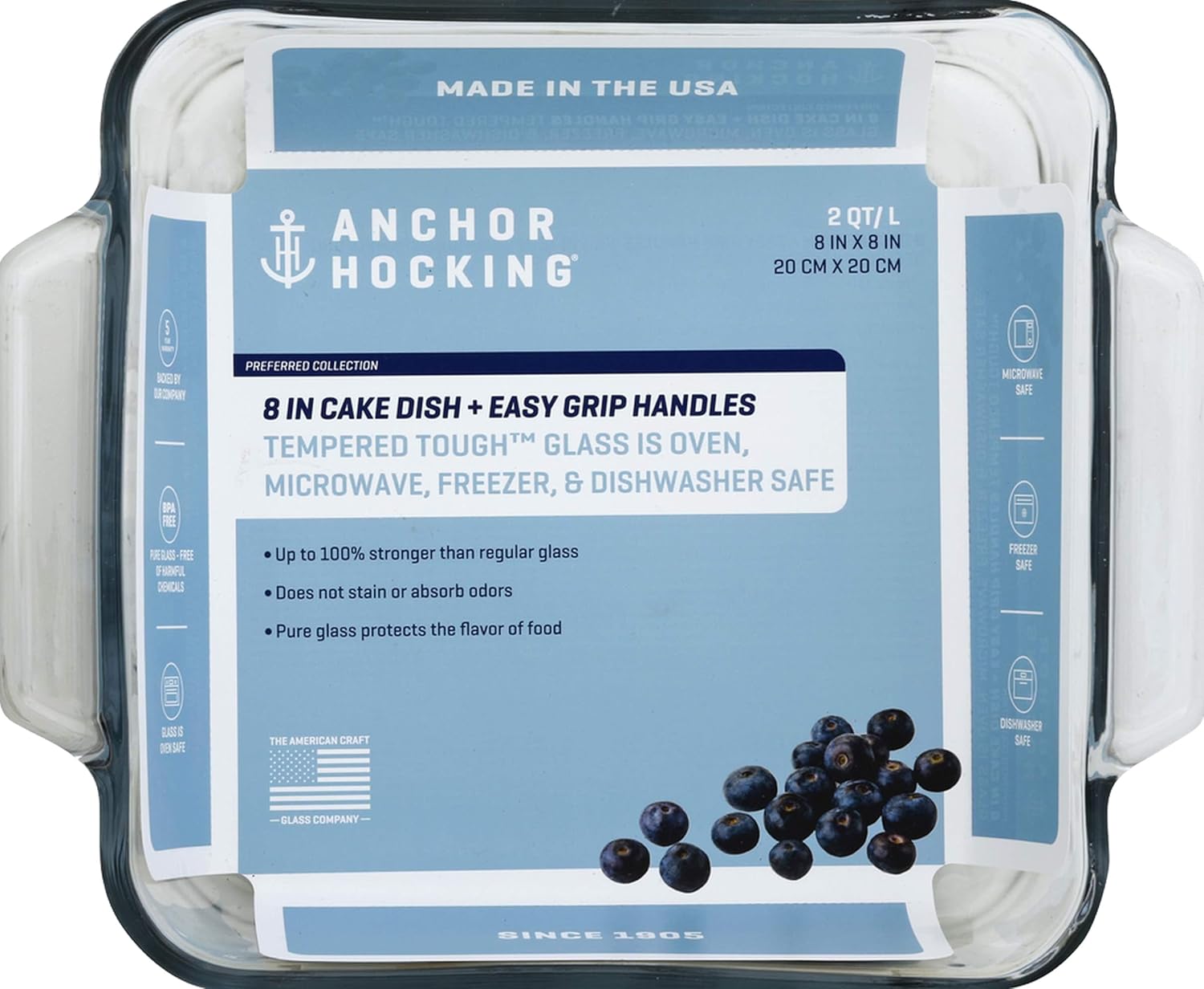 anchor hocking basics square baking dish, 2.0 litre tempered glass