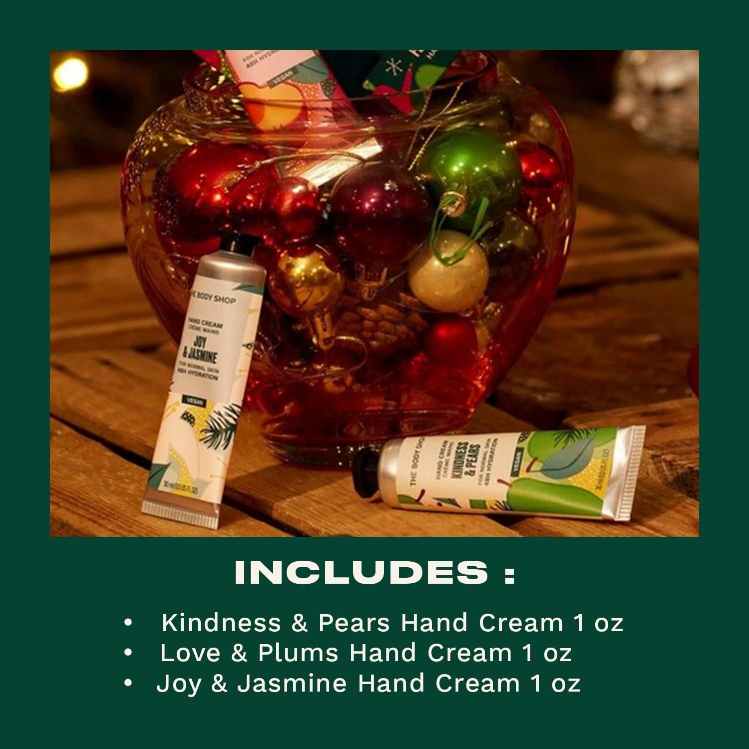 the body shop feels & festivity trio gift set, softening & moisturizing hand creams, vegan