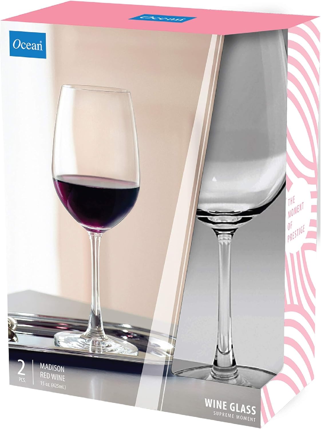 ocean madison red wine glasses set of 2, clear, 425 ml, 015r1502, martini glass, coupe glass, margarita glass, v shaped glass, conical glass