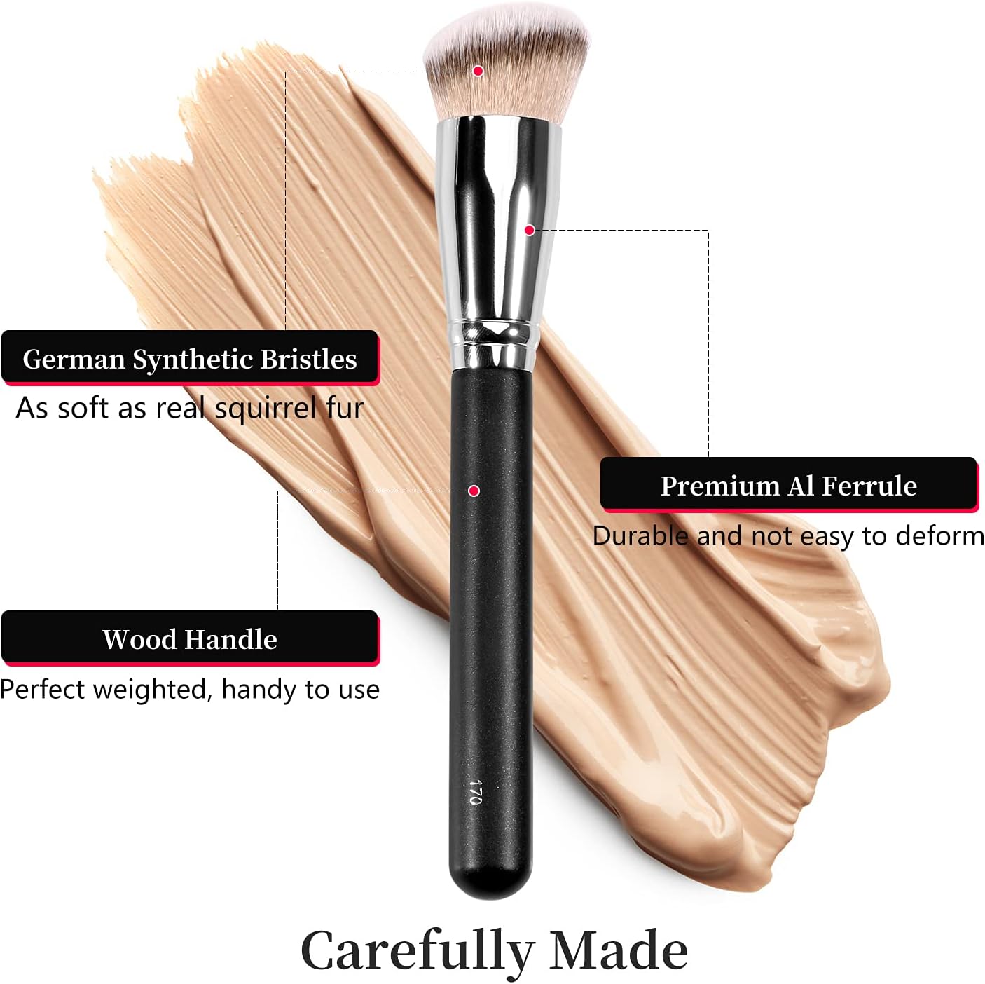 kugge under eye concealer brush & foundation brush for liquid makeup, 2pcs dense synthetic angled kabuki blending makeup brush, for liquid, cream and setting powder