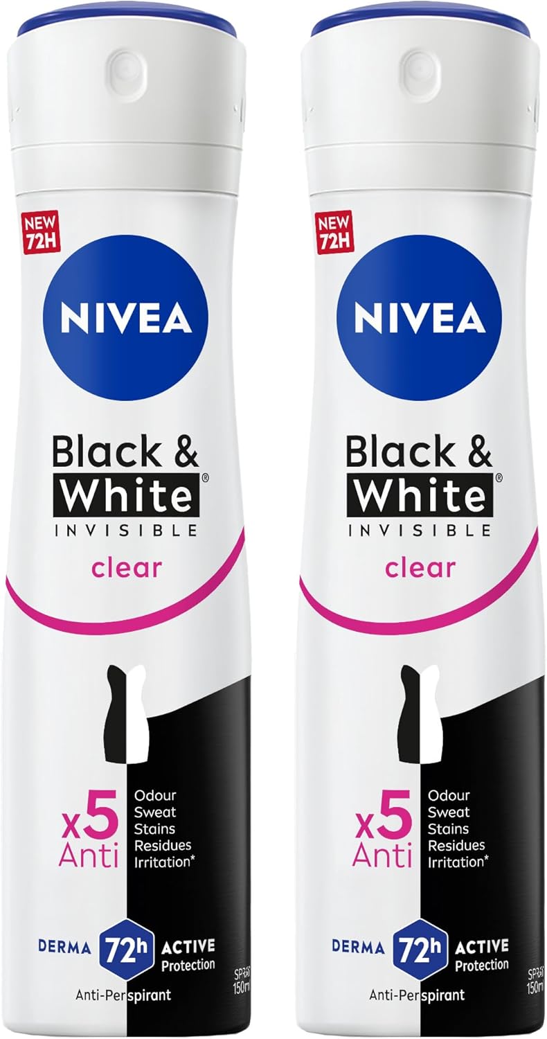 nivea antiperspirant spray for women, 48h protection, black & white invisible original, 2x150ml