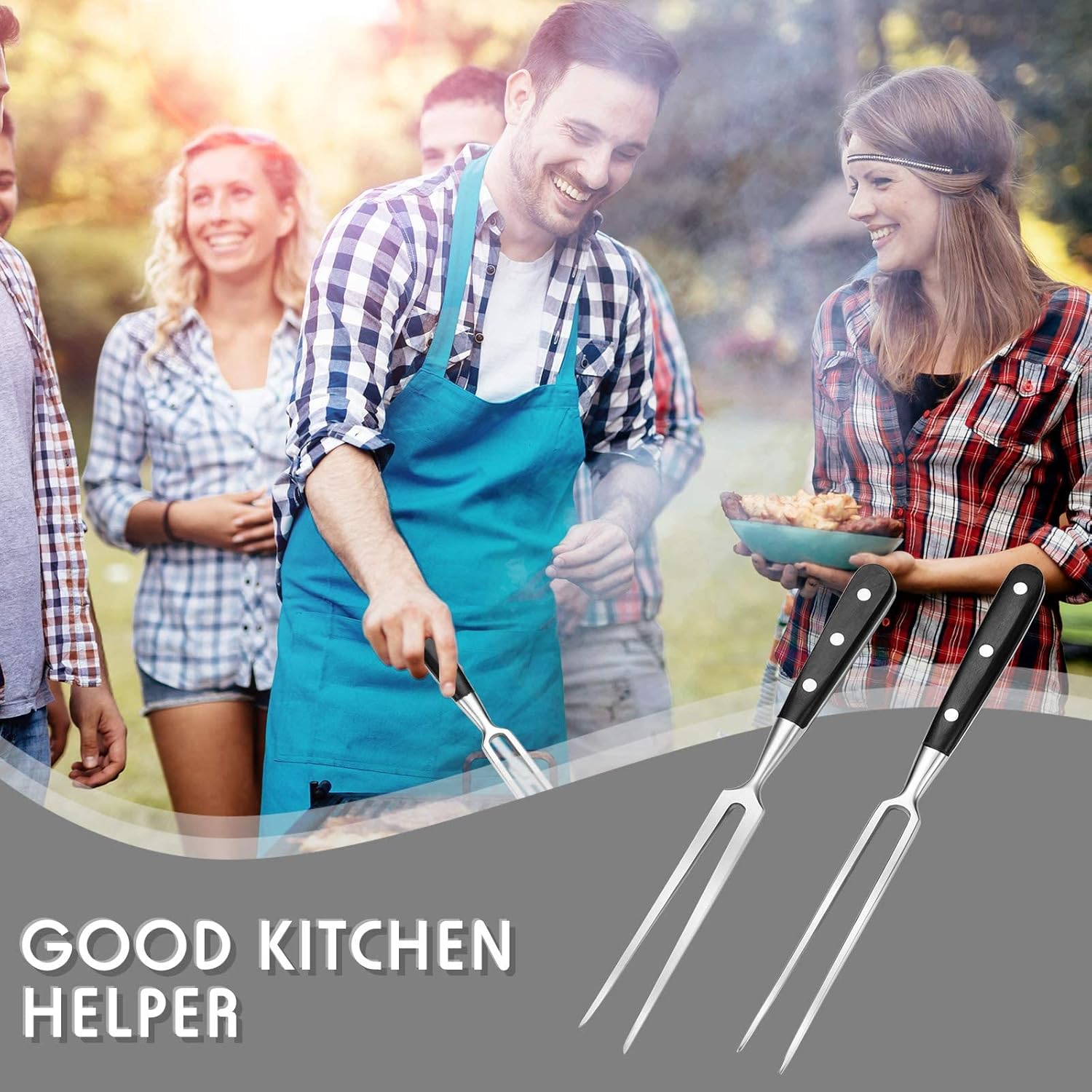 terrifi carving fork, chef pro stainless steel carving fork 12 inch meat fork carving & serving fork heavy duty cooking barbecue steak fork for kitchen roast grilling dinner parties