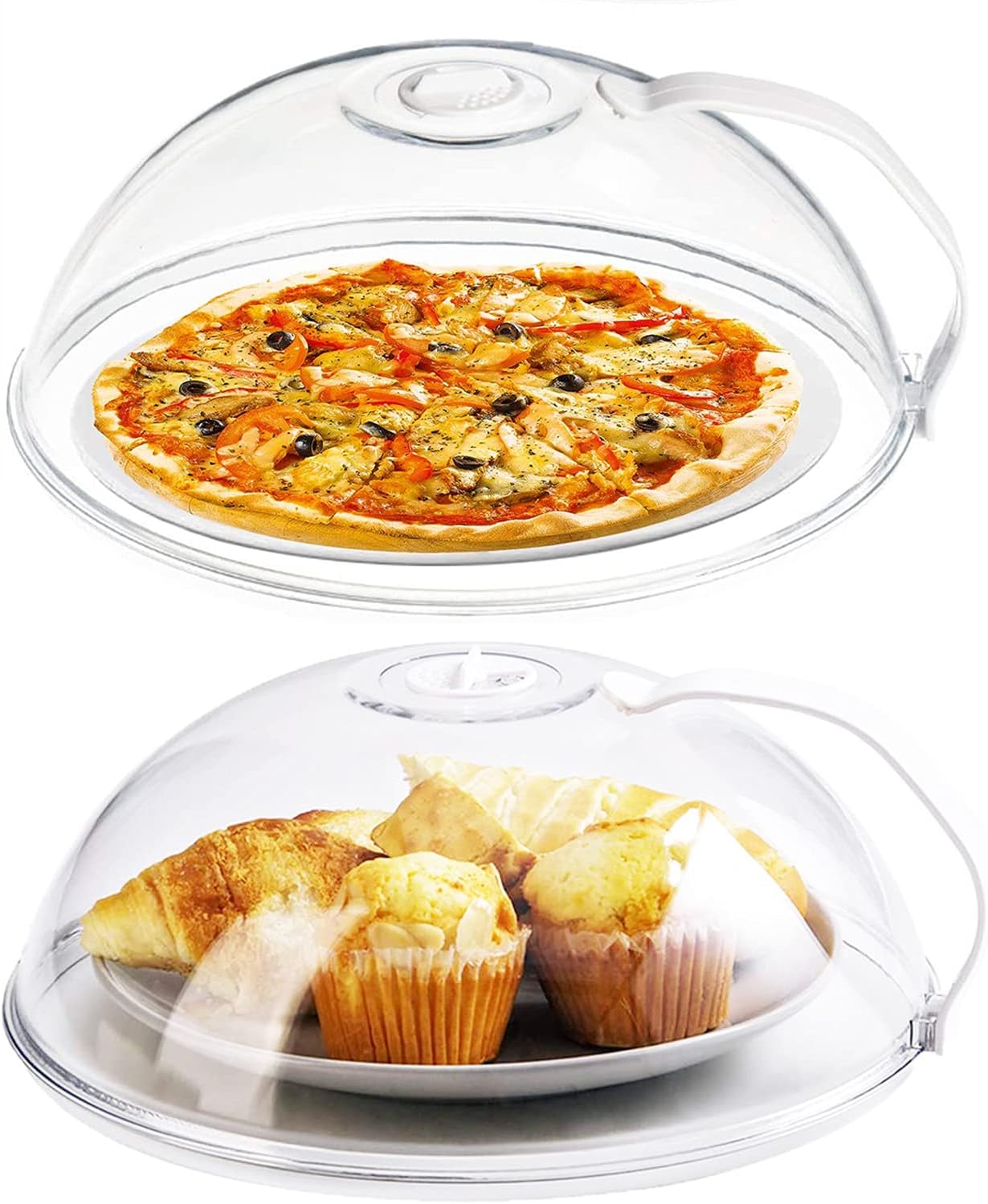 angju 2 pack microwave splatter cover, transparent cover, microwave plate cover lid with handle and adjustable steam vents holes keeps microwave oven clean