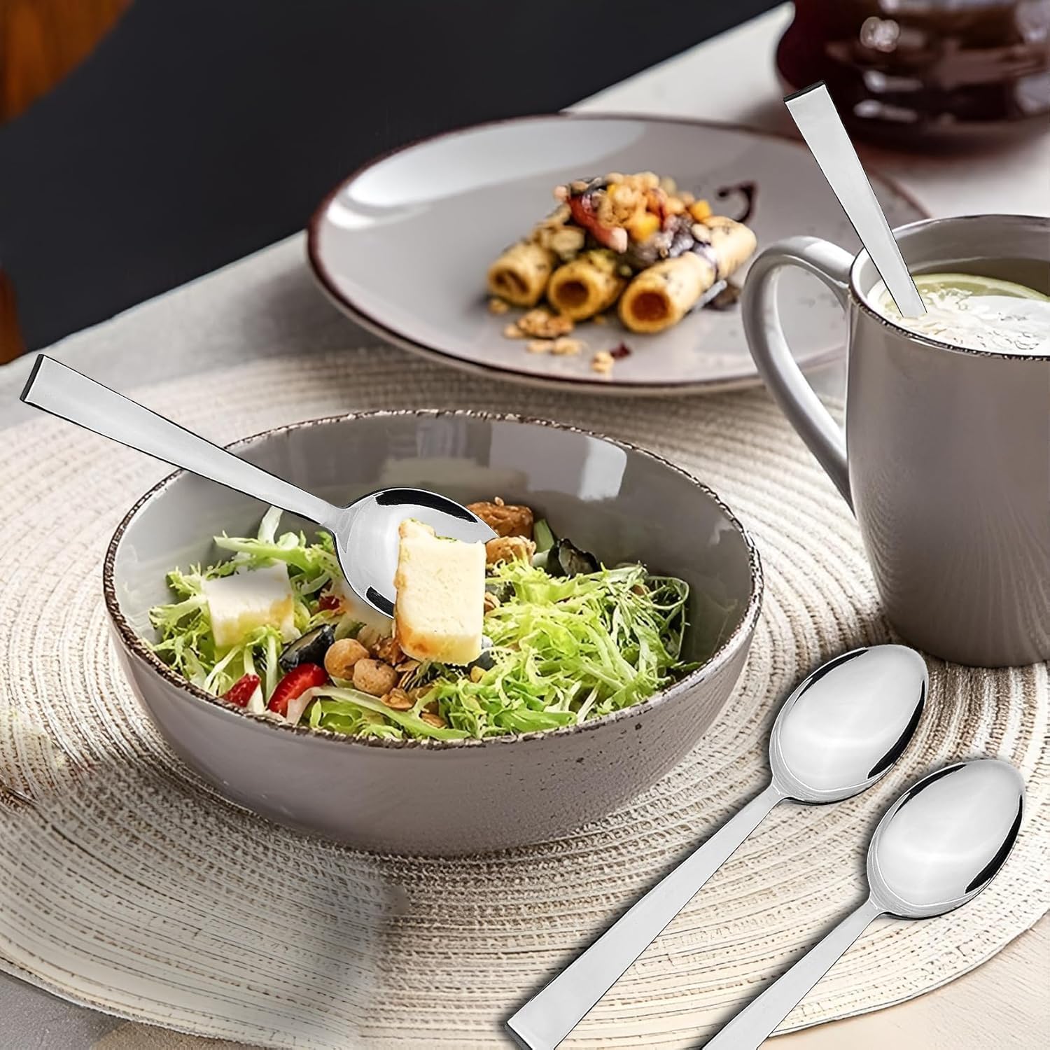 parage stainless steel spoons set of 12, dinner spoon length 16cm, food grade silverware for home & kitchen mirror polished, 12 silver spoons