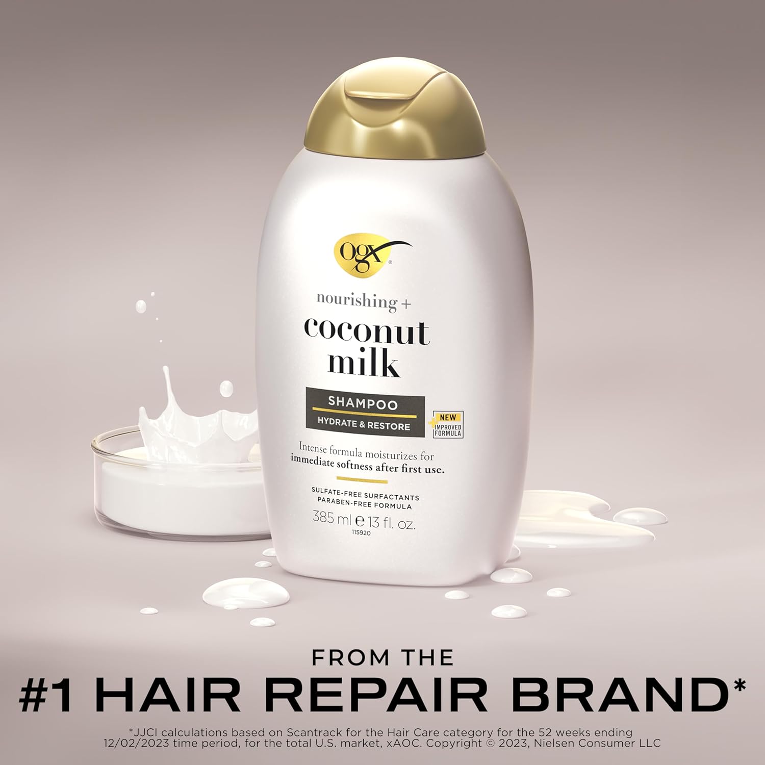 ogx, shampoo, nourishing+ coconut milk, new gentle and ph balanced formula, 385ml
