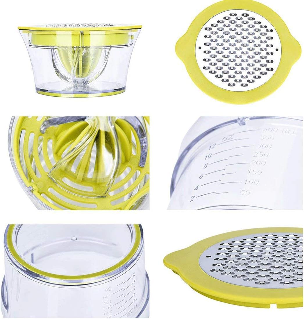 drizom citrus lemon orange juicer manual hand squeezer with built in measuring cup and grater, 12oz, green