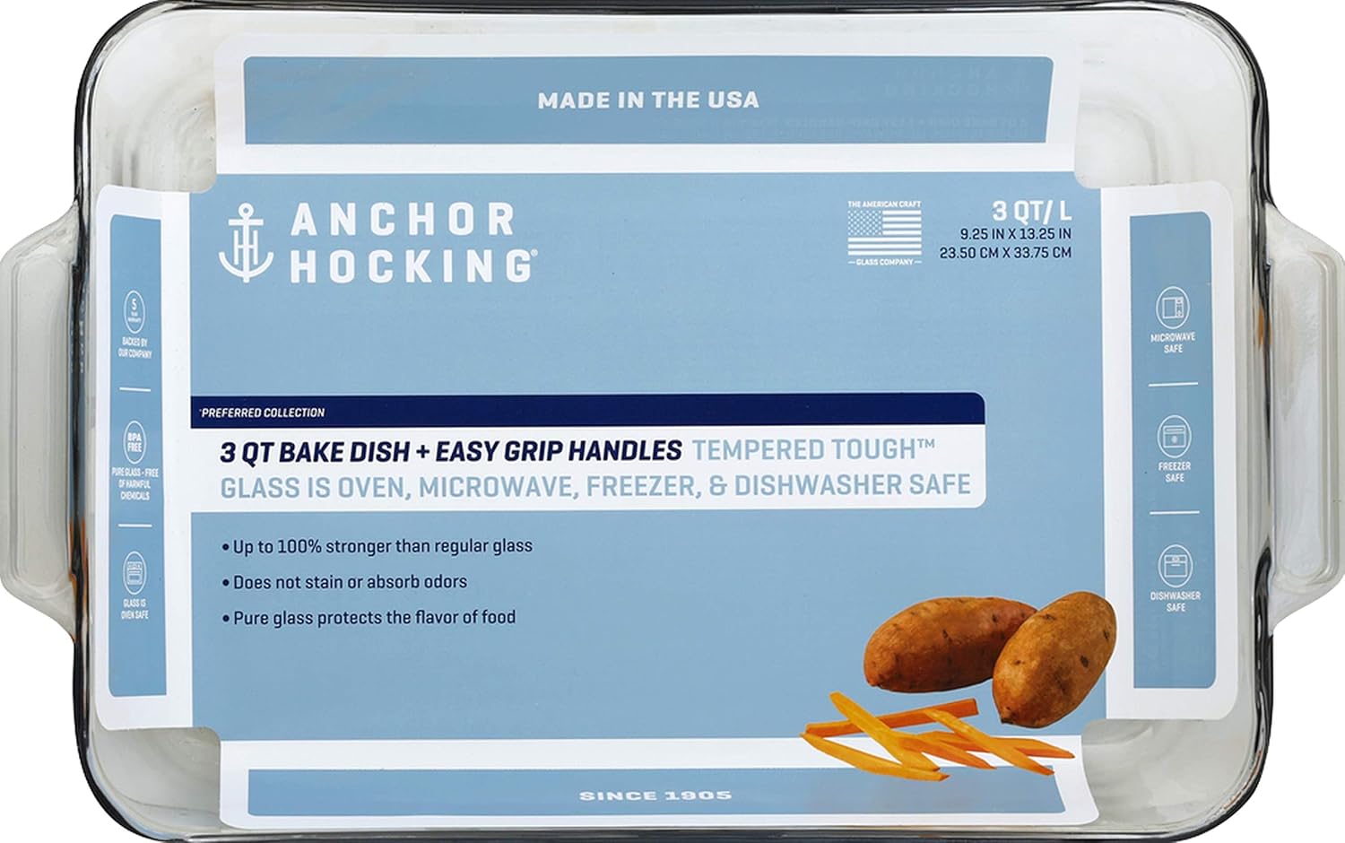 anchor hocking basics rectangular baking dish, 3.0 litre tempered glass