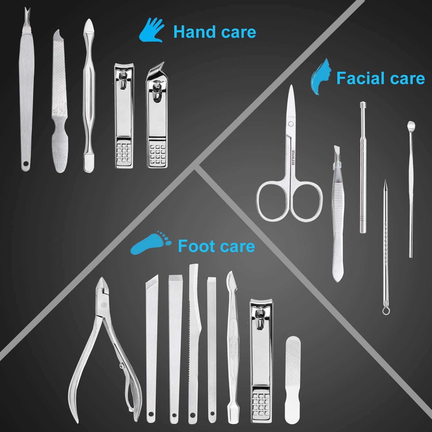 yougai nail clippers set fingernail and toenail clipper cutters, manicure pedicure kit 18 pieces stainless steel professional grooming kits, nail care tools with luxurious travel case