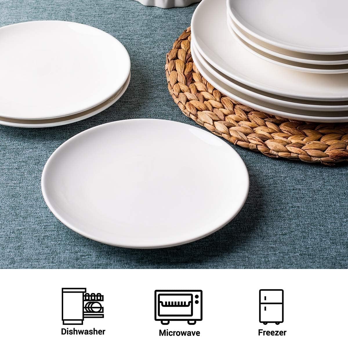delling porcelain appetizer plates set 7 inches white dessert/salad plate small kitchen dinnerware dishes set for snacks, appetizer, ice cream serving plates set, set of 6