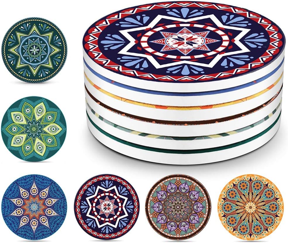 sulfar drink coasters absorbent ceramic coasters with cork base,prevent furniture from dirty and scratched, multicolor, ylyg 11