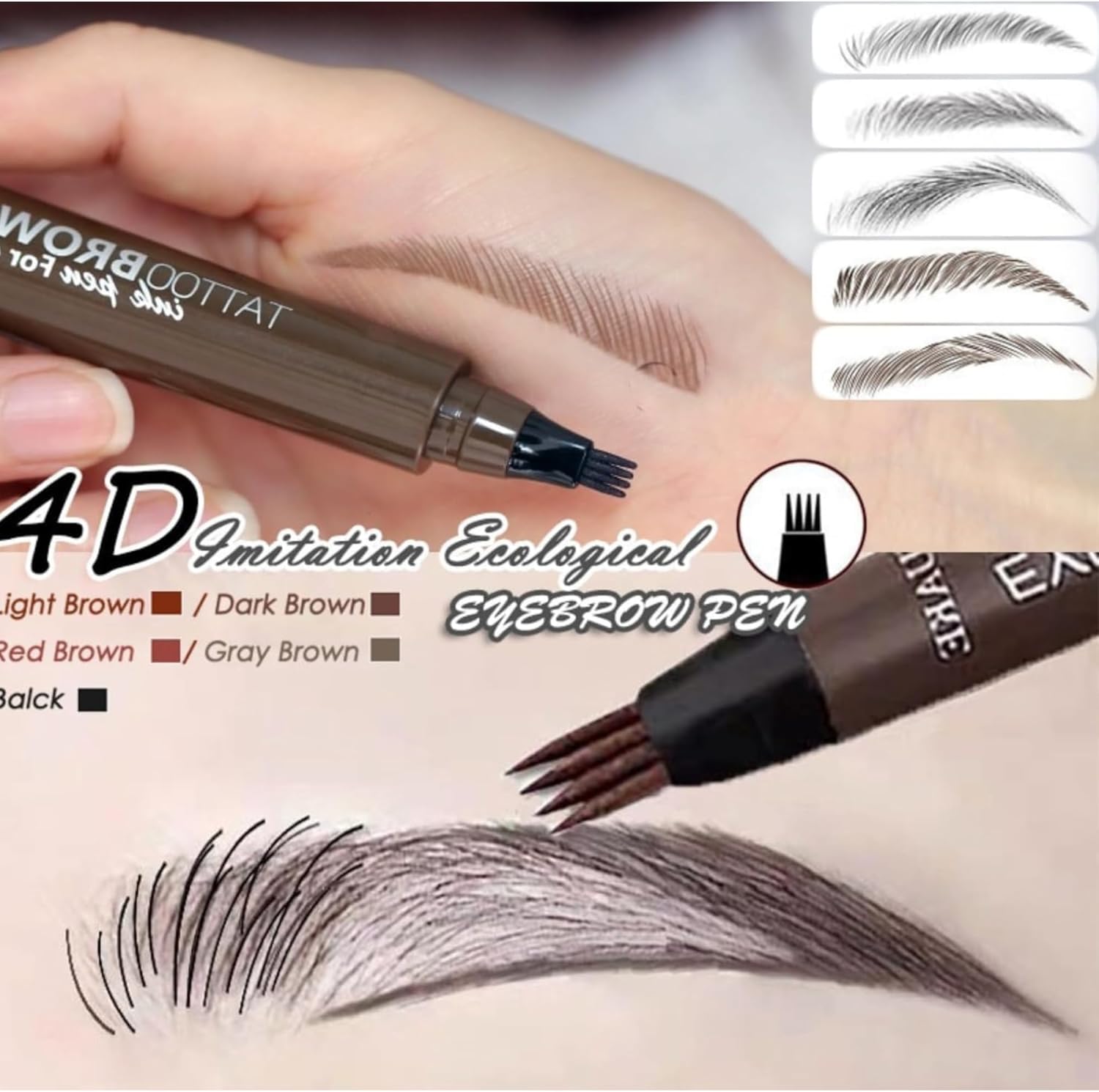 waterproof eyebrow pen dark brown brow pen, long lasting 4 tip eyebrow pencil for women brow shaping & filling, eyebrow contouring pencil tattoo pen, microblading eye brow pen 24h smudge proof