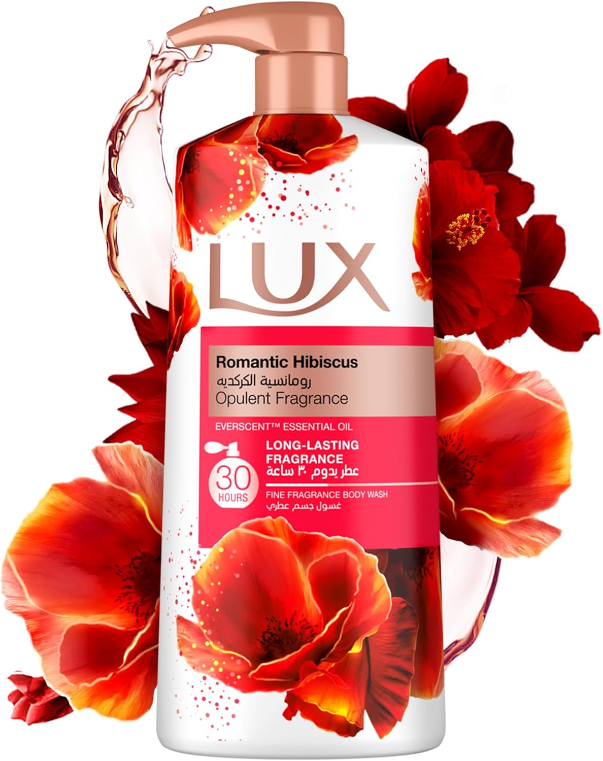 lux opulent fragrance body wash, romantic hibiscus, 30h long lasting scent, with everscent essential oil, 700ml