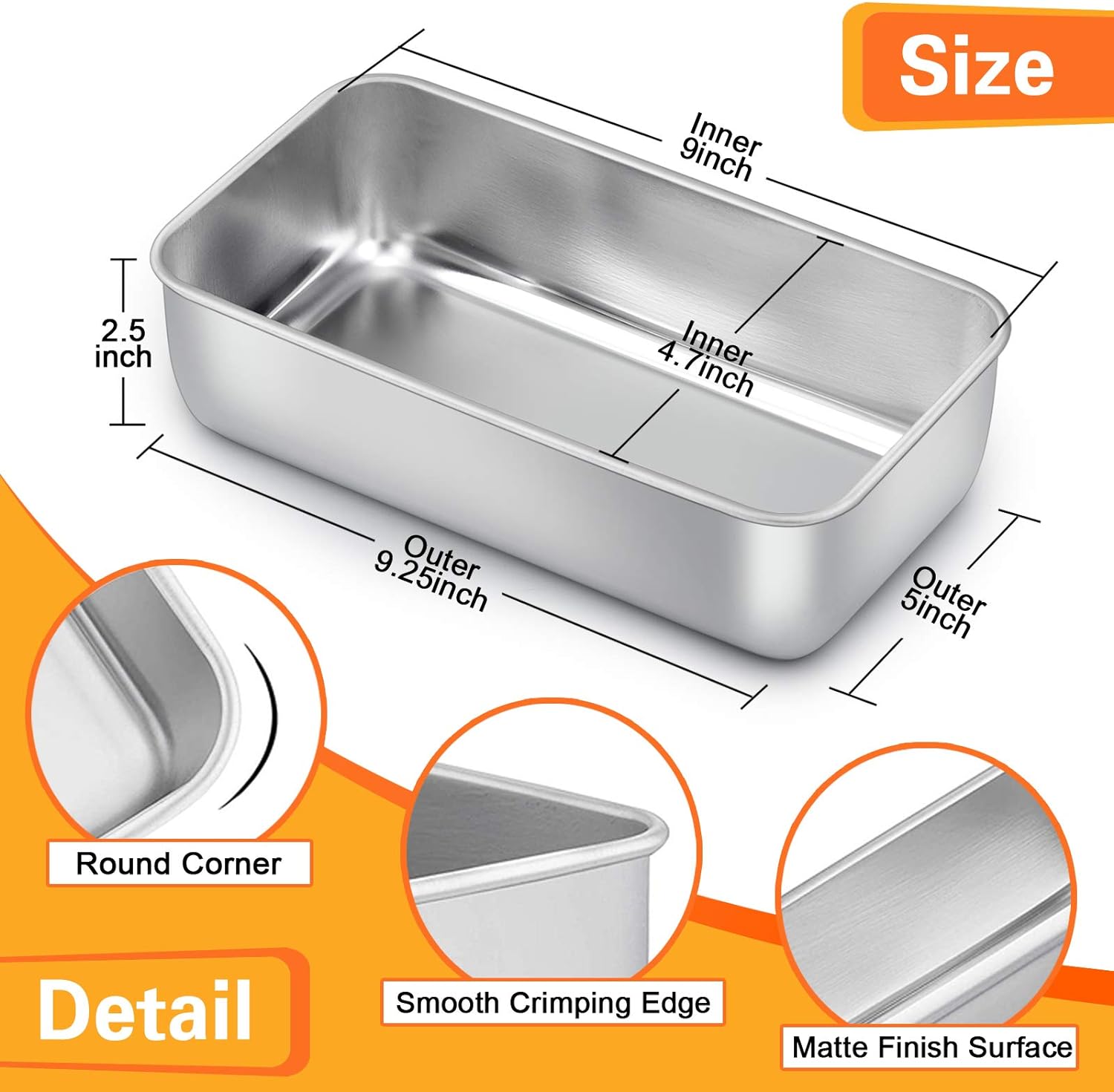 e far loaf pan for baking bread, 9 x 5 inch stainless steel baking loaf pans, metal bakeware for bread meatloaf cake brownies, healthy & non toxic, easy release & dishwasher safe set of 2