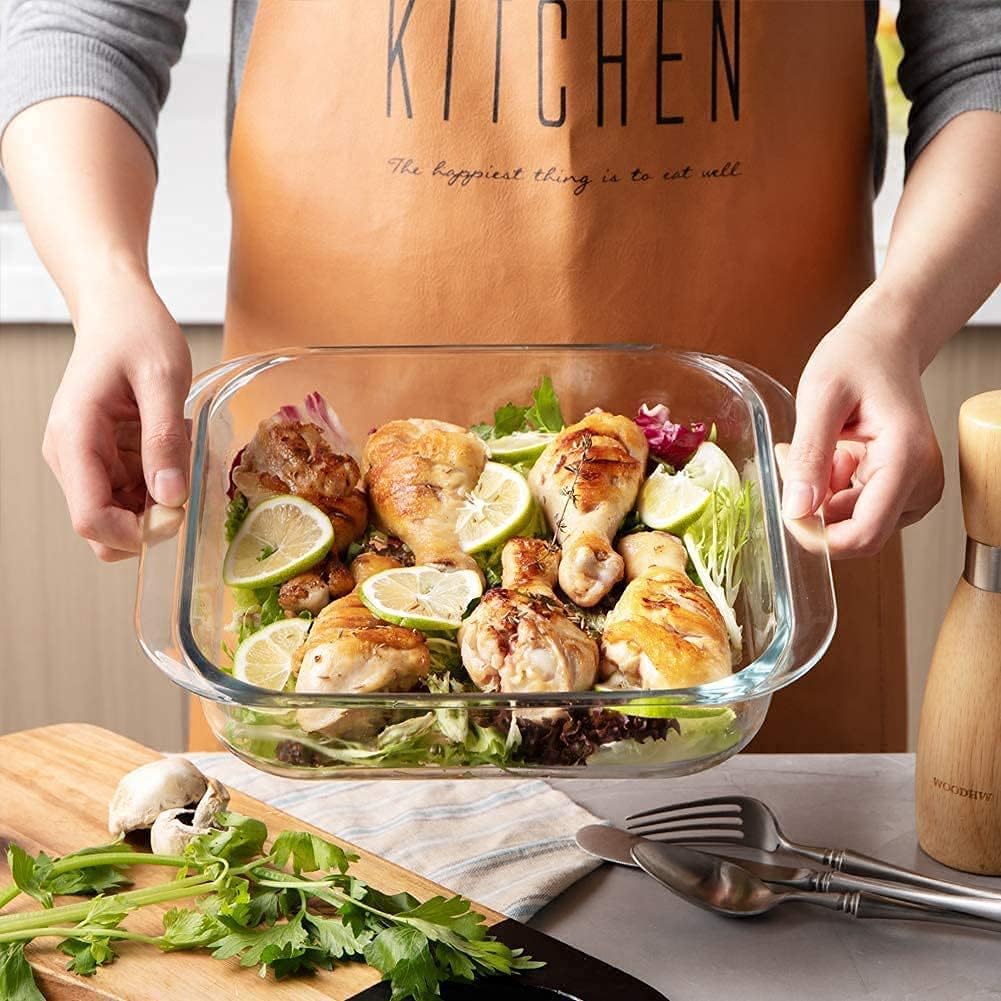 baking tray glass 2 piece set 1l (small size) & 1.6l (medium size) square, baking pan, glass baking dish, baking set for gift baking