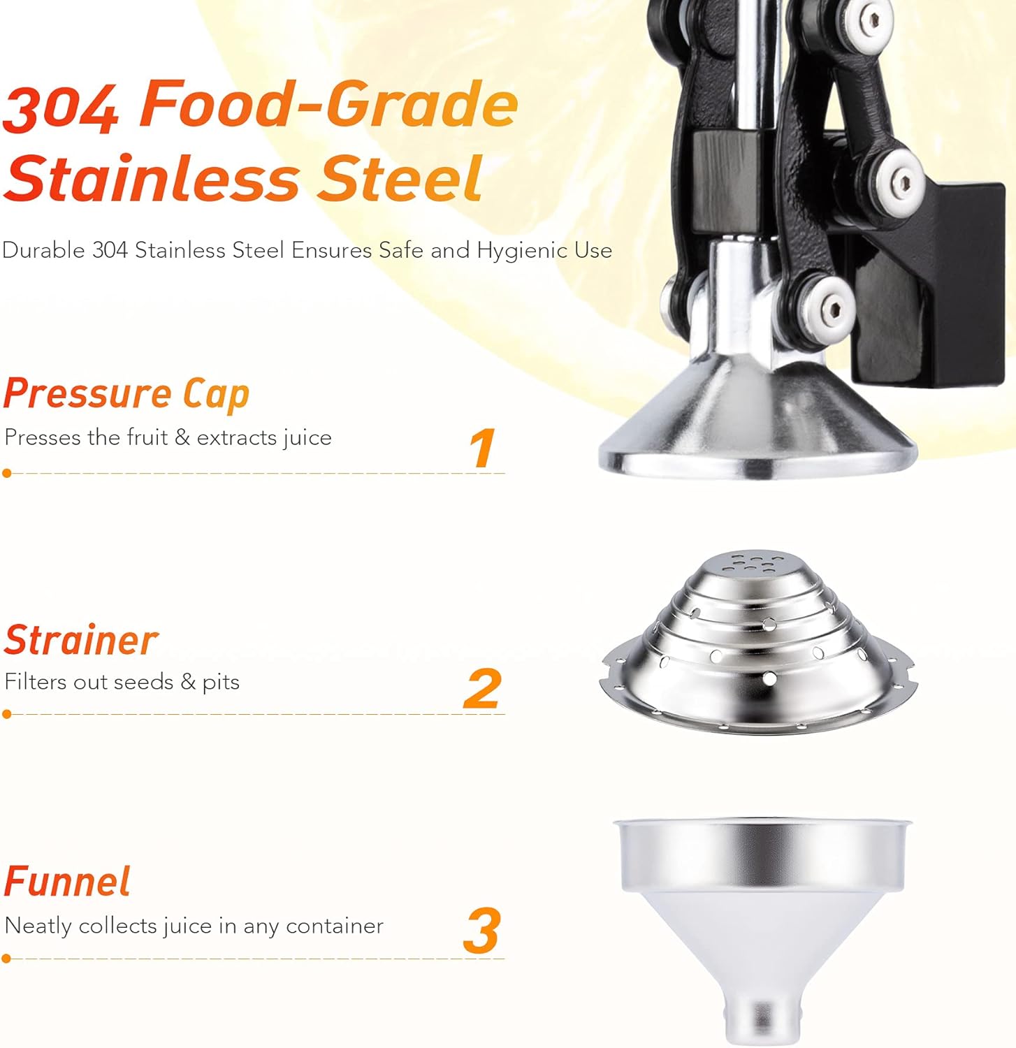 commercial grade citrus juicer hand press manual fruit juice squeezer orange lemon pomegranate black, assorted, co z 0003