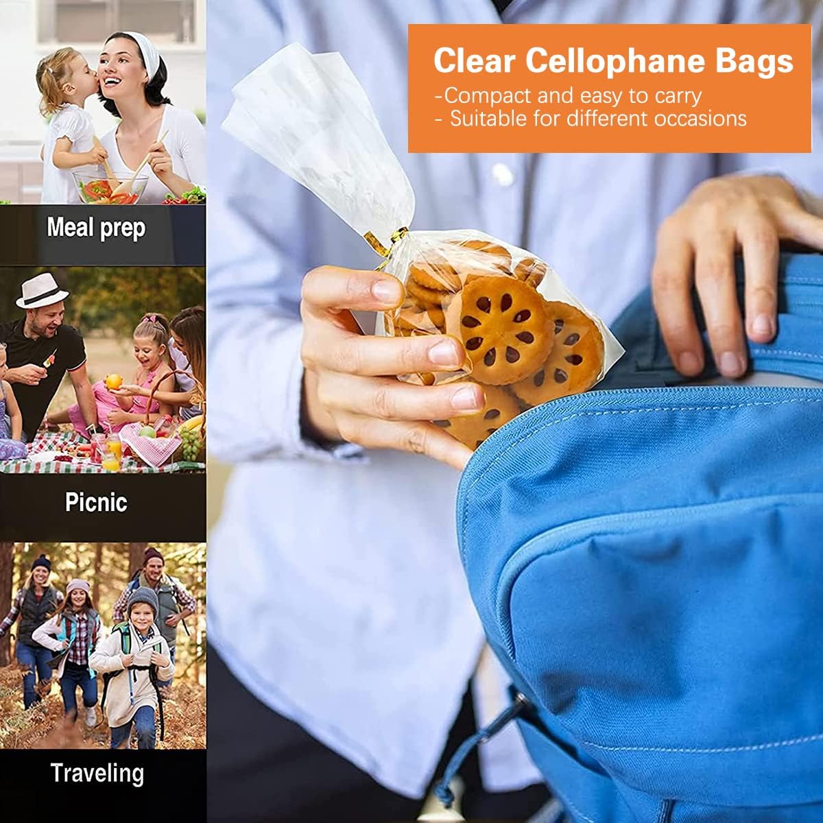 ecvv 100pcs clear cellophane treat bags with twist ties self adhesive cookie bags packing supplies for party favor, candy, cookie, popcorn, dessert, bakery