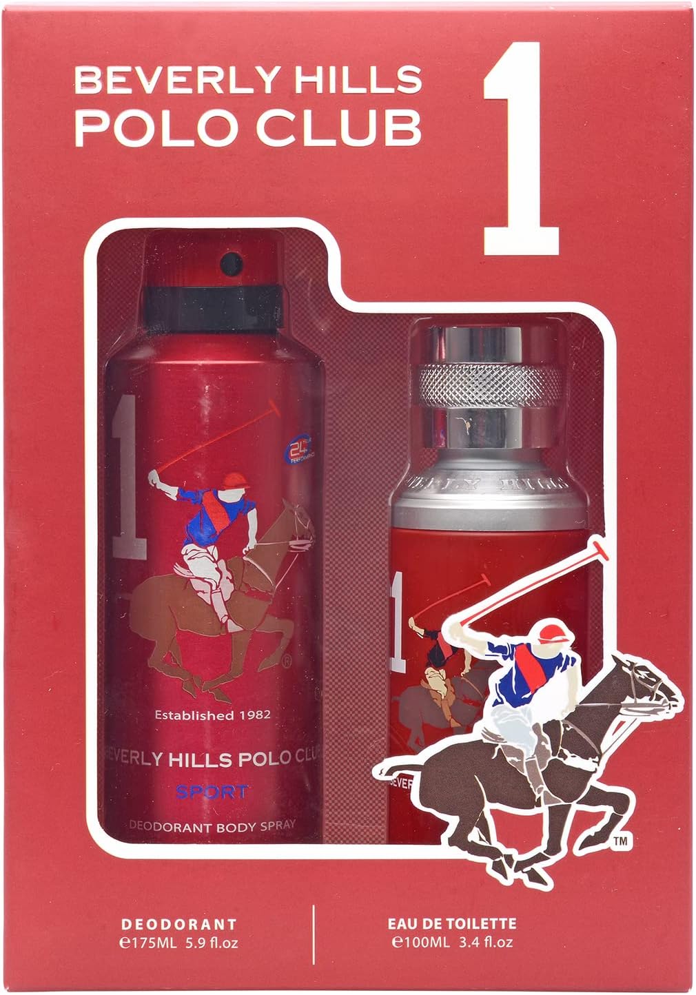 beverly hills polo club sport no.1, gift set for men eau de toilette 100ml + sport deodorant 175ml