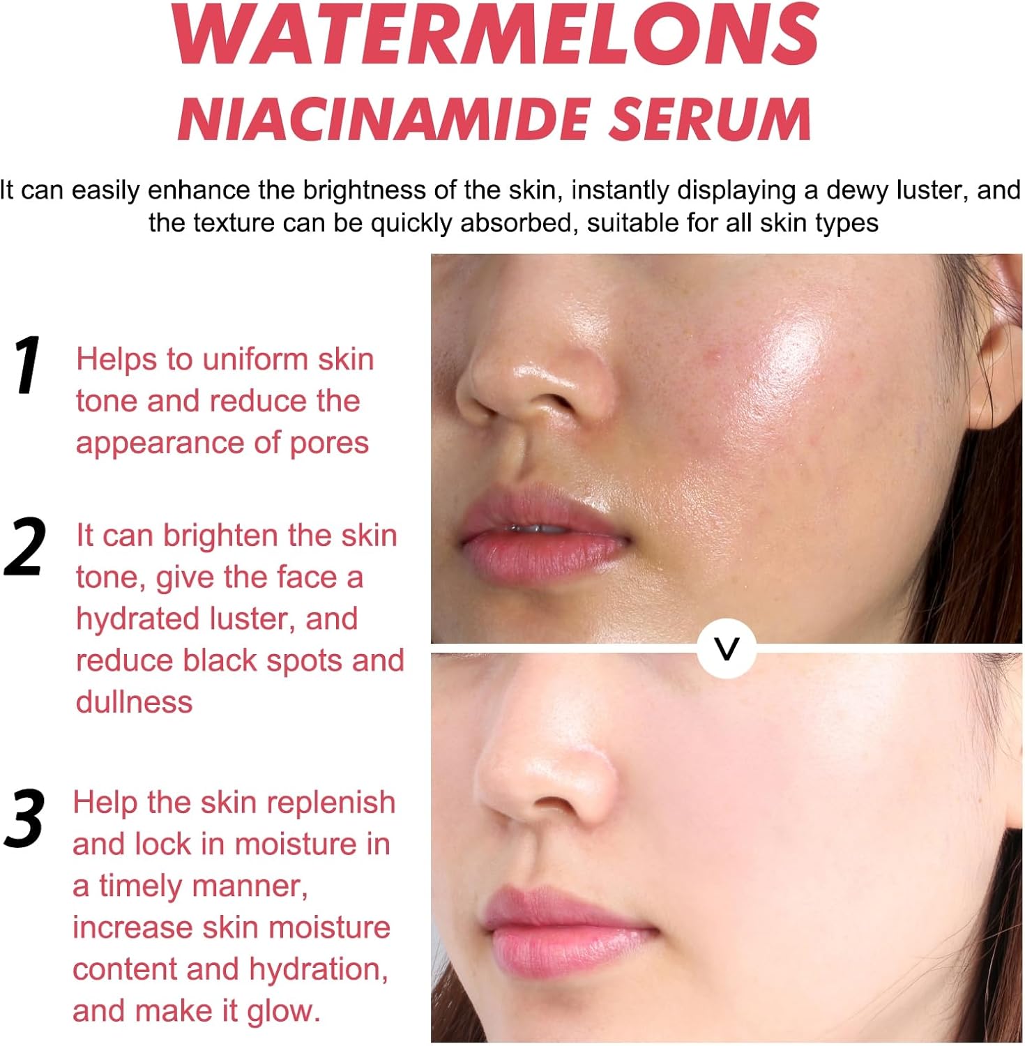 honpolo watermelons niacinamide serum hydrating, anti aging skincare with spot fade & antioxidant benefits, hydrate and replenish, firm & tighten, deeply penetrating lightweight & non greasy 60ml