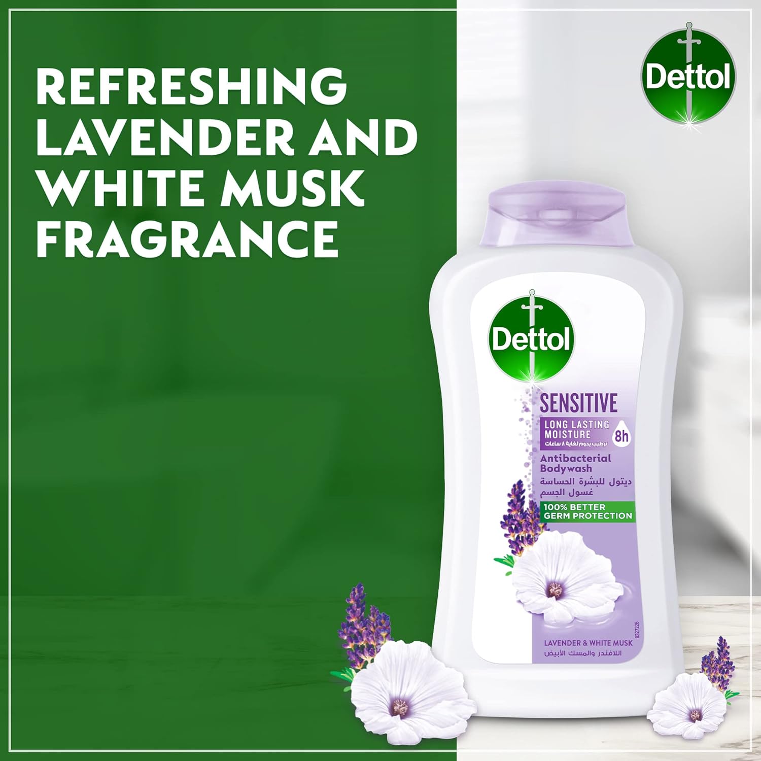 dettol sensitive shower gel & body wash, lavender & white musk fragrance for effective germ protection & personal hygiene, 250ml and 500ml (pack of 2)