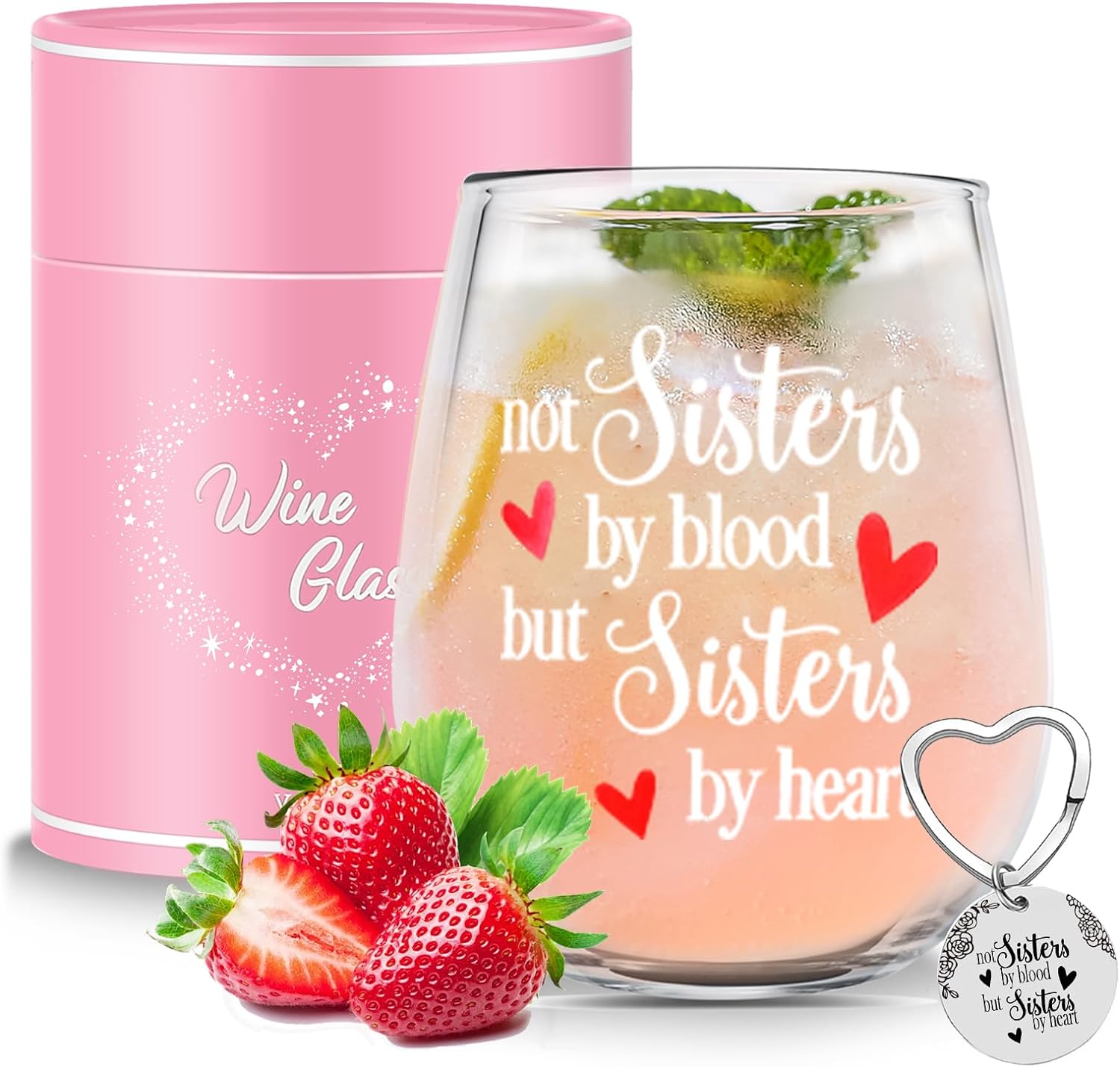 yalucky wine glasses with not sisters by blood but sisters by heart funny sayings best friend birthday gifts for women female girl wine love gift idea