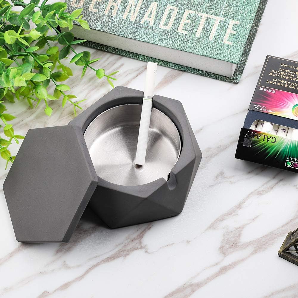 mostfun concrete ashtray with lid geometric cigarette ashtray outdoor ashtray with stainless steel inner tray nordic style