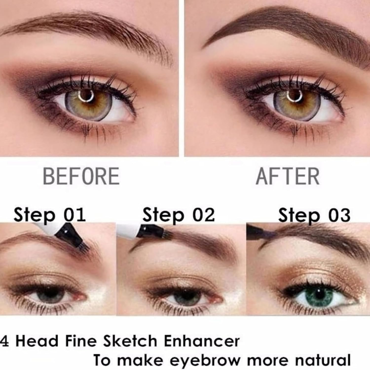 waterproof eyebrow pen dark brown brow pen, long lasting 4 tip eyebrow pencil for women brow shaping & filling, eyebrow contouring pencil tattoo pen, microblading eye brow pen 24h smudge proof