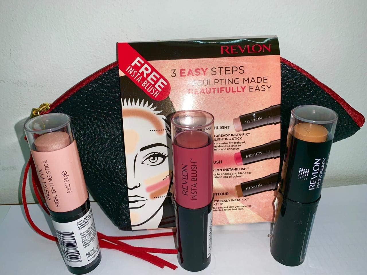 revlon photoready insta fix caramel, highlighting stick pink light, insta blush berry kiss pack 0.149 gm