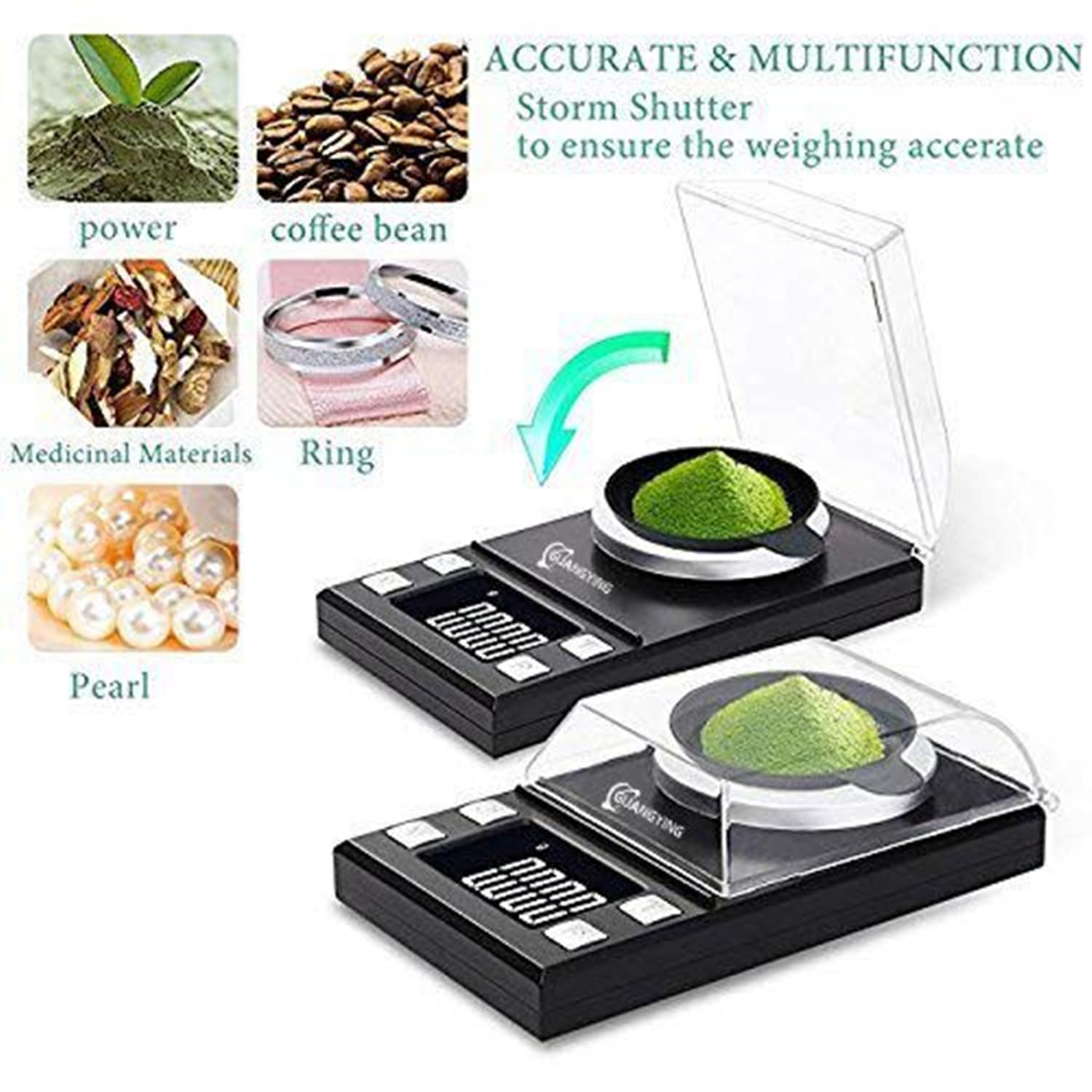 guangying digital milligram jewelry scale 50g / 0.001g reloading,high precision pocket scale,tare & pcs function, lcd display with calibration weights and batteries (50g / 0.001g)