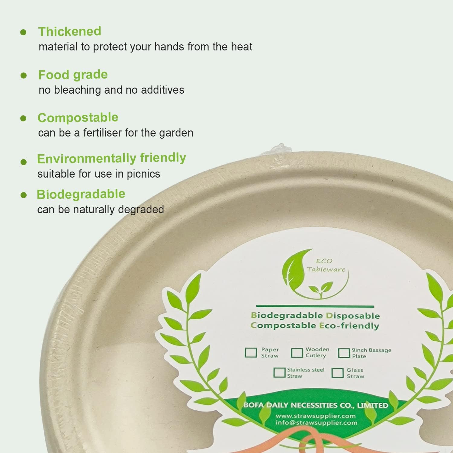 100% biodegradable sugarcane bagasse fiber plate 9 inch, 25 pack disposable sugarcane fiber paper pulp round plates