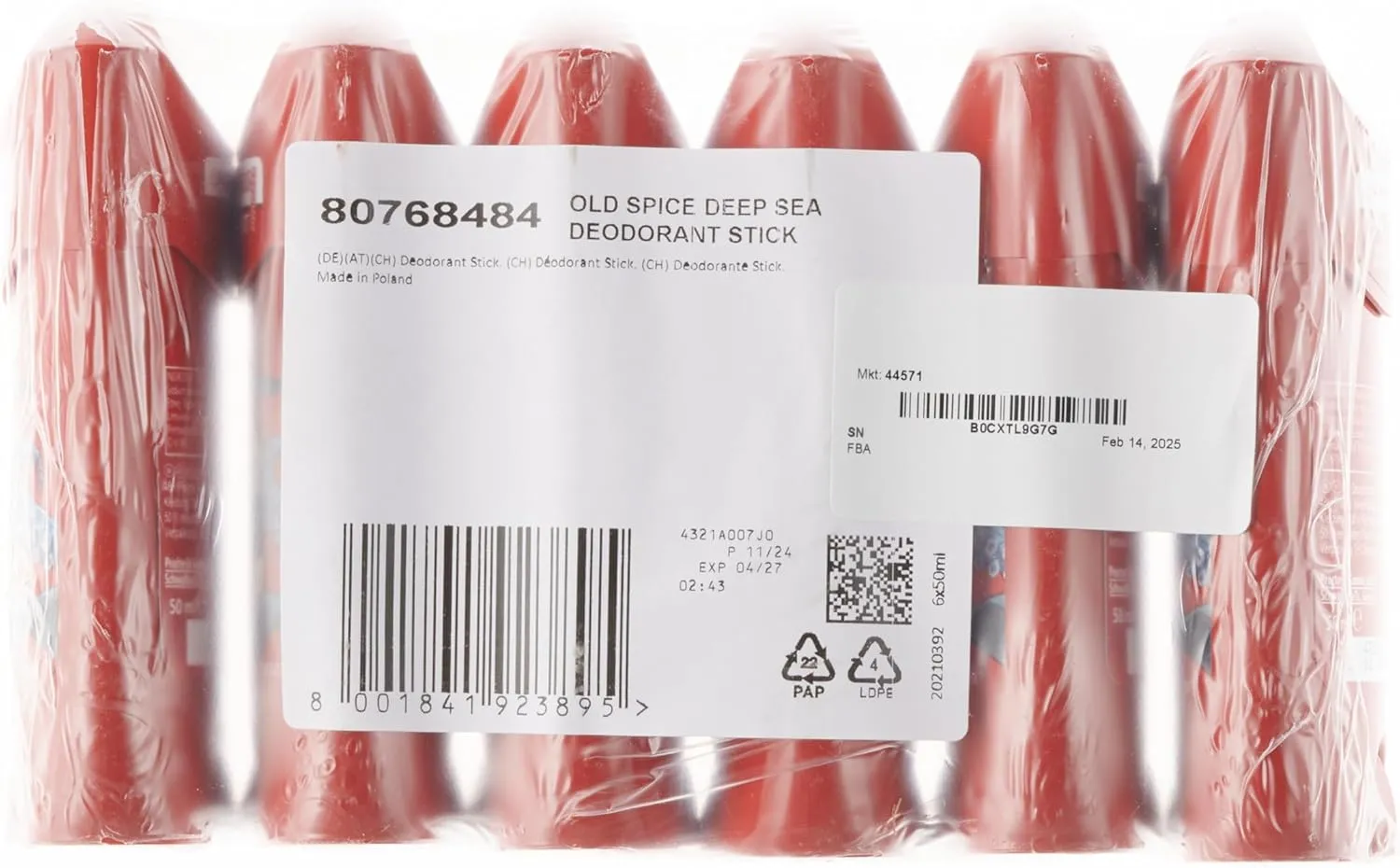 Old Spice Deep Sea Deodorant Stick for Men, 6 x 50 ml, 48H Fresh, Long-Lasting Fragrance in Perfume Quality, 0% Aluminium Salts, No Stains on Black and White, Made from 50% Recycled Plastic