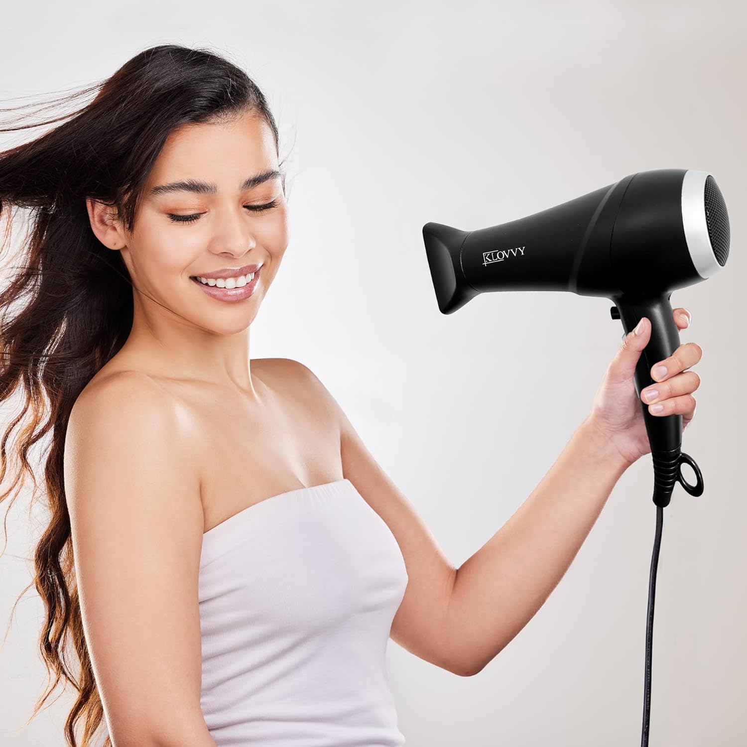 klovvy hair dryer with diffuser, 2200w powerful hair dryer with diffuser and concentrator heads, 2 speed settings, 3 heat settings, frizz control with ionic function