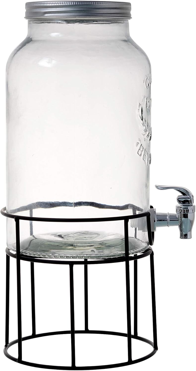 orchid 6 litre beverage dispenser with stand, glass air tight cold water pitcher leak proof tap juice dispenser, dispenser with tap & air tight lid (6 litre dispenser)