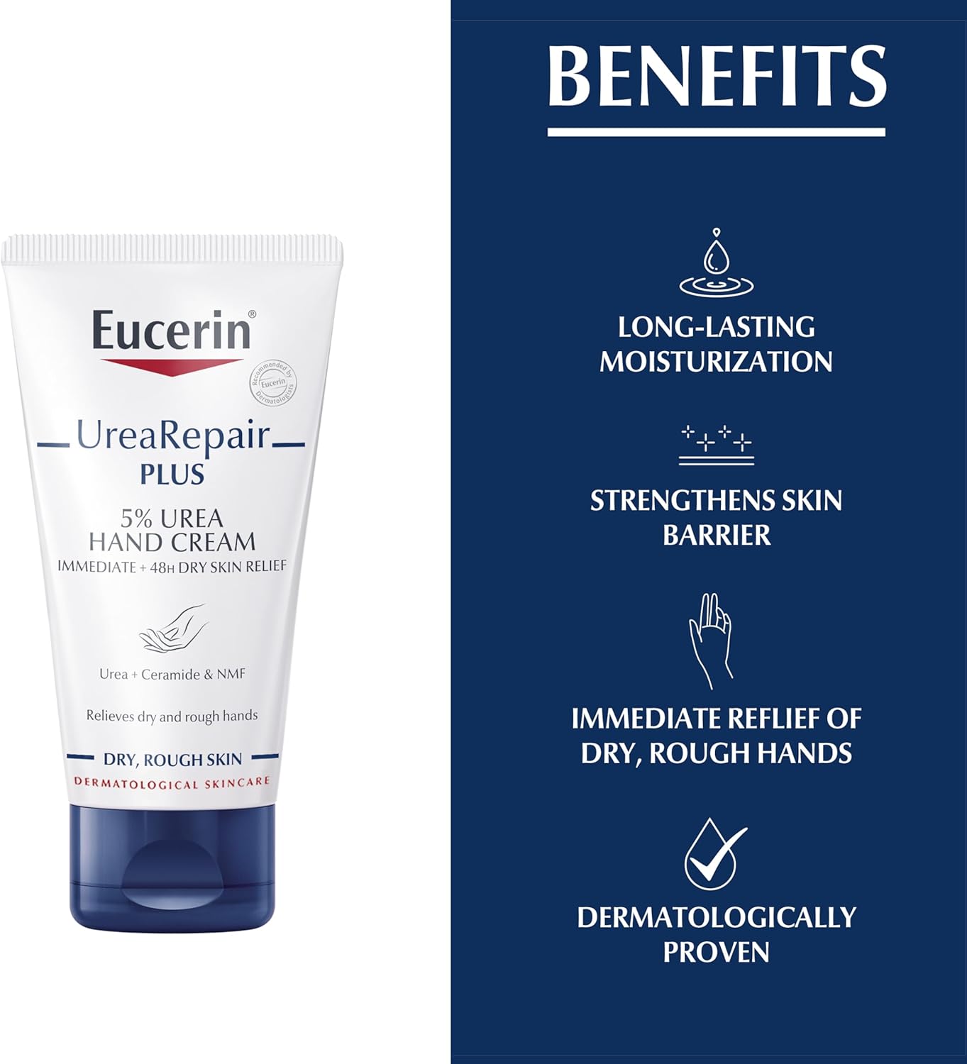 eucerin urearepair plus 5% urea hand cream with ceramides, daily moisture, suitable for mature & diabetic, instant 48 hour relief for dry & rough skin, 75ml