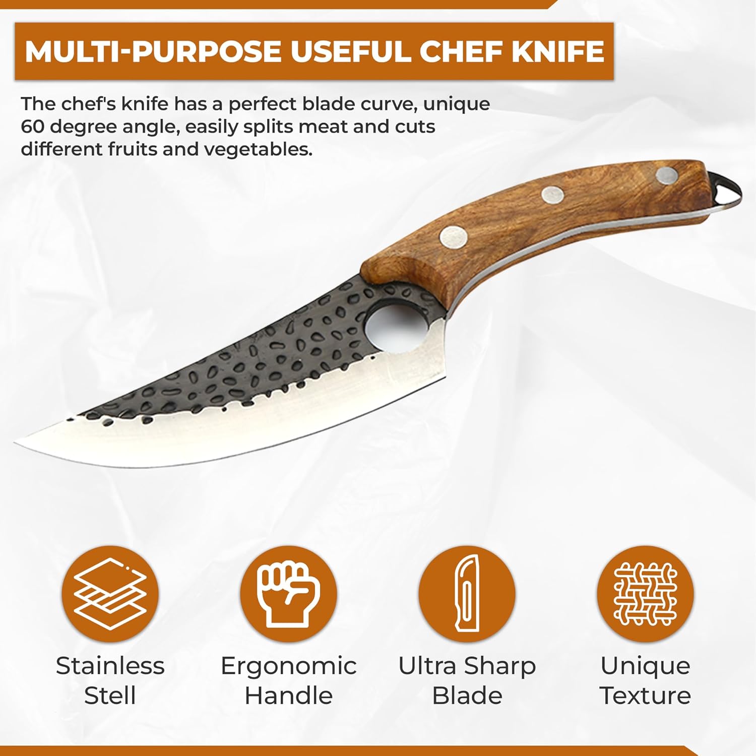 kitchen meat and boning knife with multi function cooking knife leather case packing rosewooden handle stainless steel kitchen chef knife comes with a steel sharpener as a gift