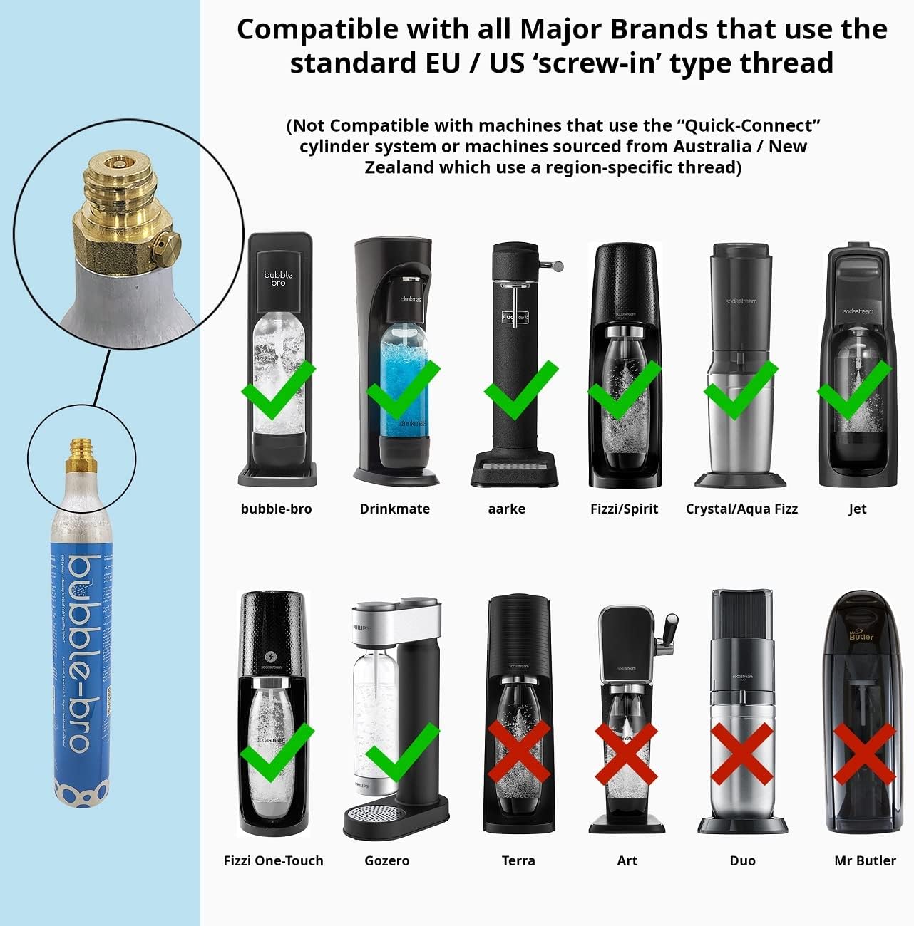 bubble bro 60l co2 cylinder, compatible with bubble bro, drinkmate, sodastream, aarke and other soda makers