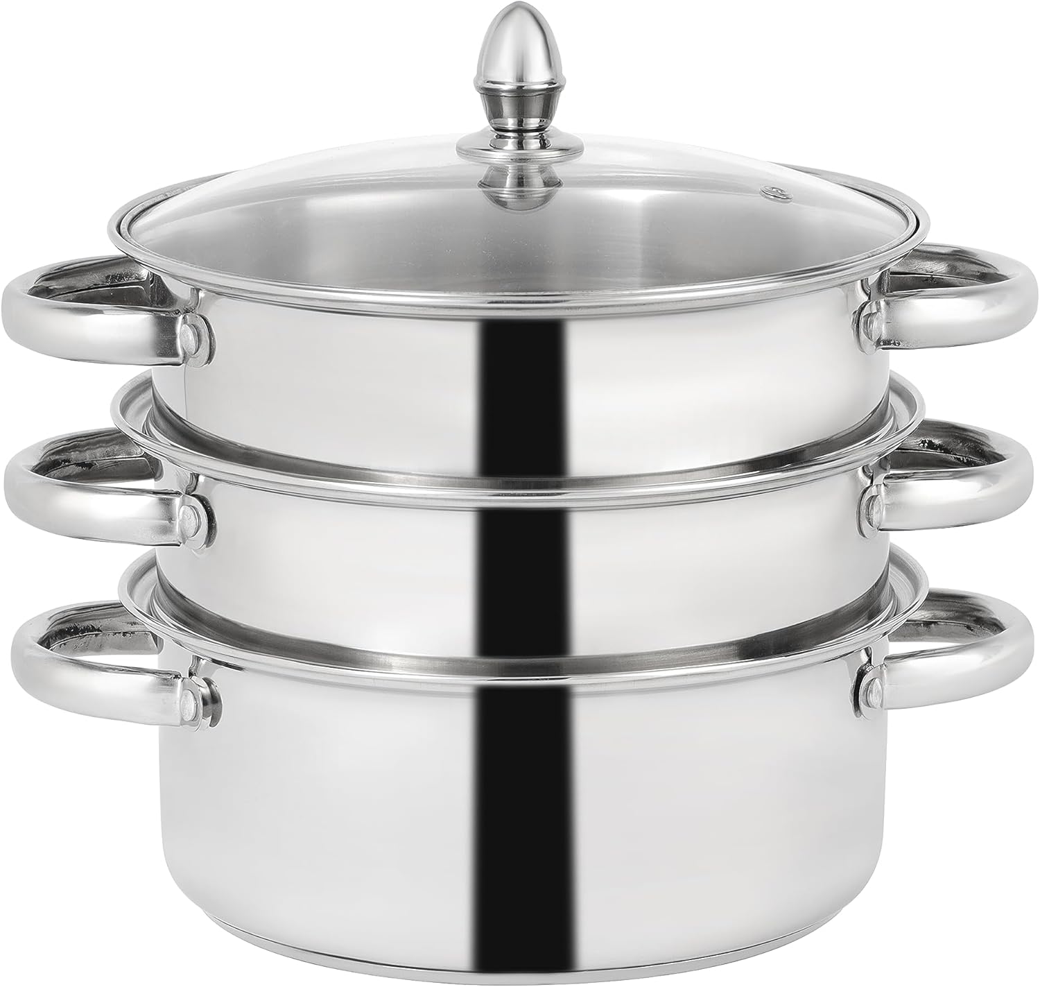 delcasa induction compatible 3 layer steamer pot dc2931 24 cm 4 l capacity, 3 racks stainless steel steamer