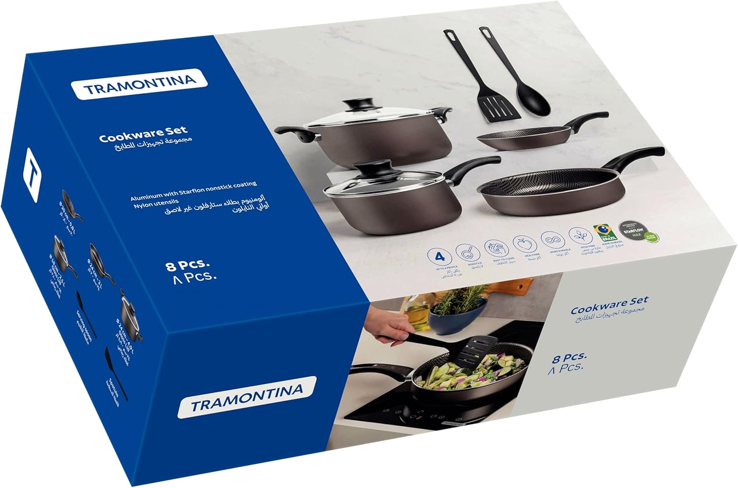 tramontina paris 8 pieces lead colored aluminum cookware set with interior and exterior starflon max pfoa free nonstick coating
