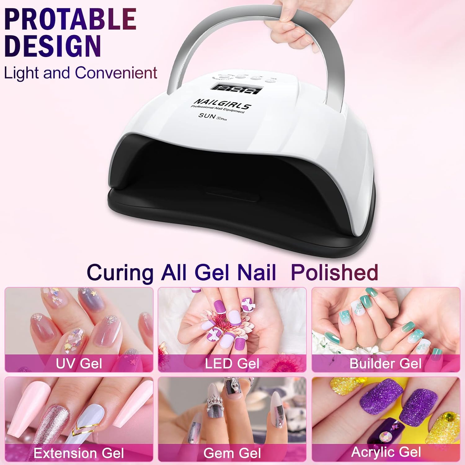 nailgirls uv led nail lamp, 168w fast uv light for nails gel polish, professional curing with 4 timer setting auto sensor, led gel nail dryer for fingernail and toenail home salon use, nail art tools