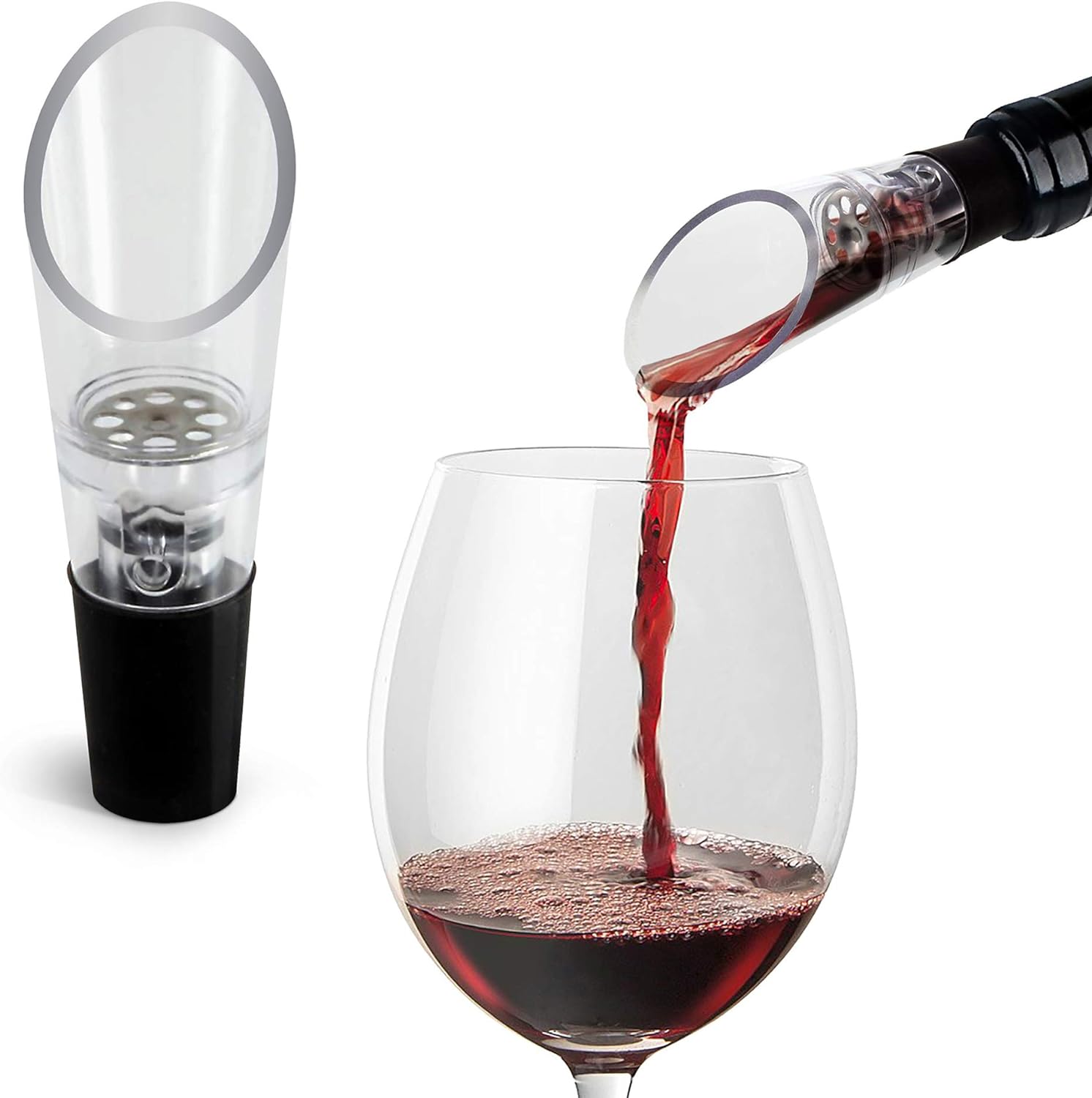 tenten labs wine aerator pourer (2 pack) premium aerating spout and decanter set no drip and no spill improve taste and smell immediately gift box included black
