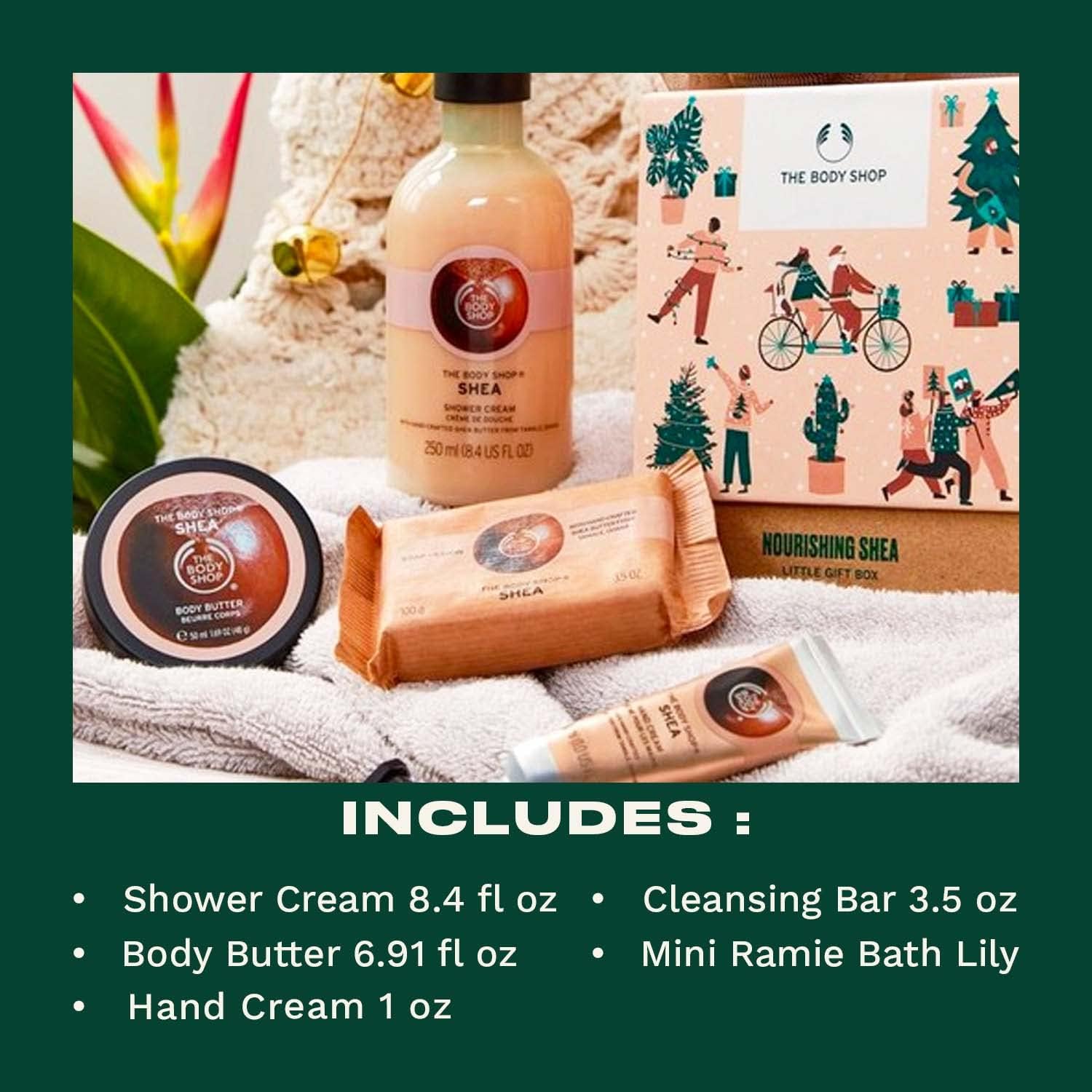 the body shop nutty & nourishing shea essentials gift set, hydrating & moisturizing skincare treats for very dry skin, cream, 5 count