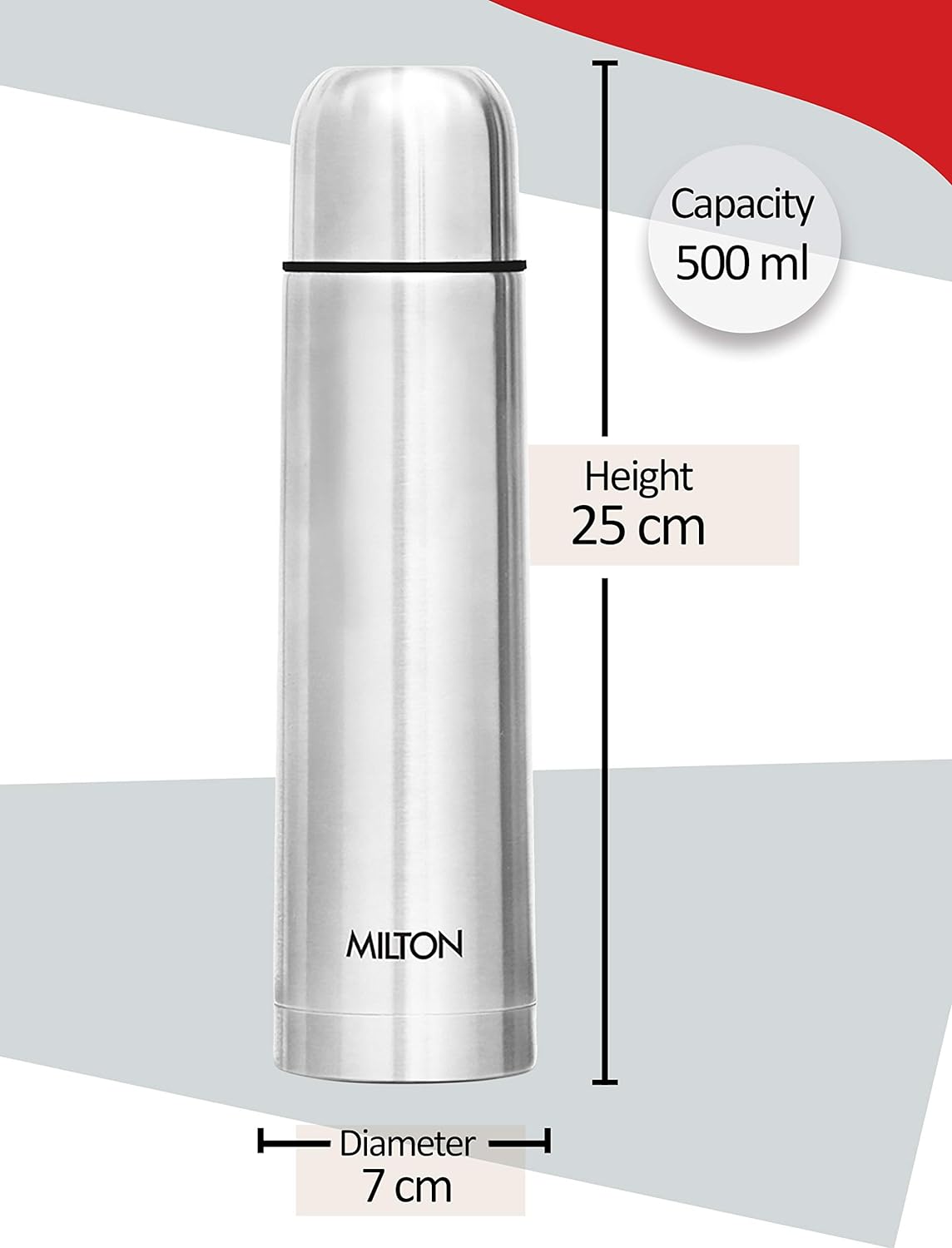 milton thermosteel flip lid 500, double walled vacuum insulated thermos 500 ml | 16 oz | 24 hours hot and cold water bottle with cover, stainless steel, bpa free,leak proof | silver
